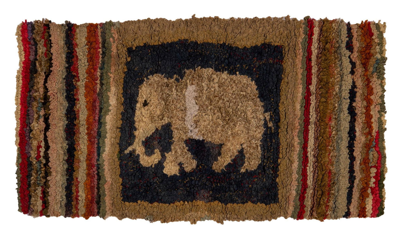 Small Hooked Rug With Elephant. Auction