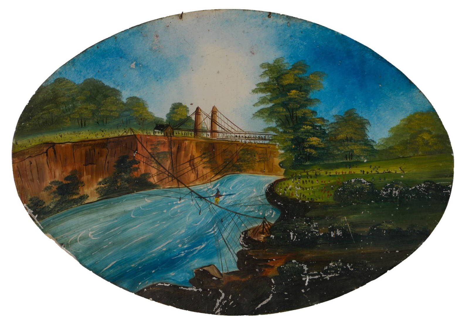 Folk Art Painting Of A Tightrope Walker Above Niagara Auction