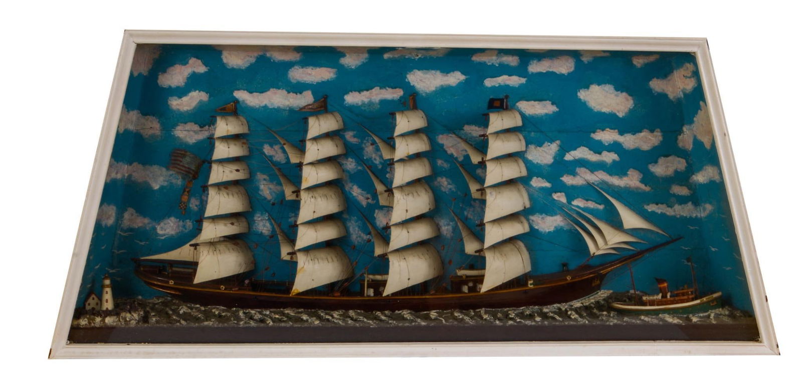 Large Folk Art Diorama With Four Masted Schooner. (1 of 6)