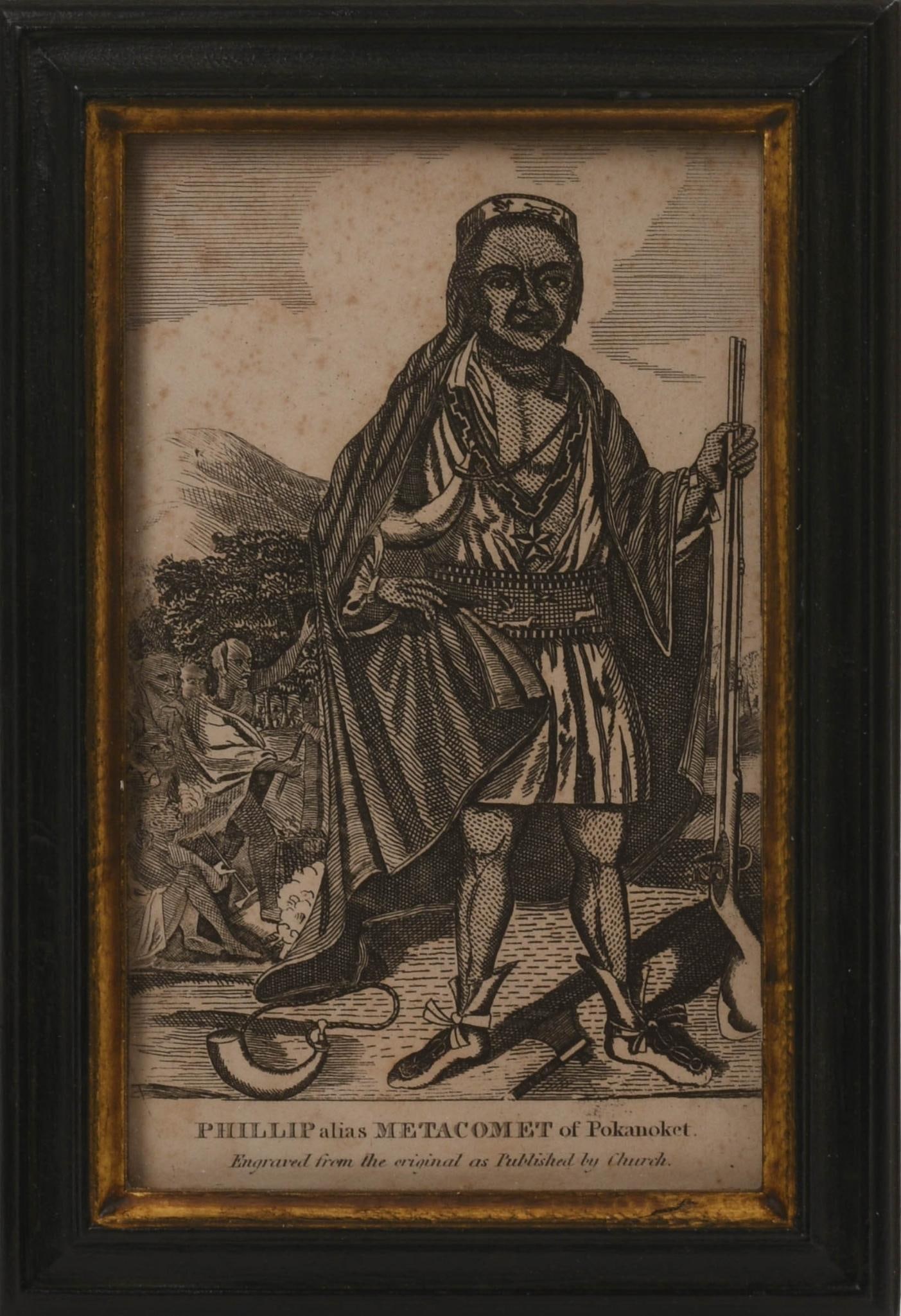 Engraving Metacomet of Pokanoket.: Framed by Perry Hopf 7.5 x 5.25 inches.