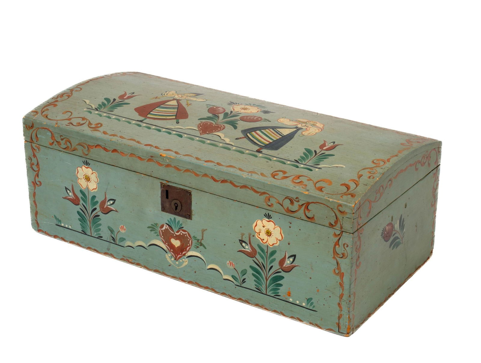 Peter Hunt Painted Box.: Length 27 inches height 10 inches depth 13 inches.