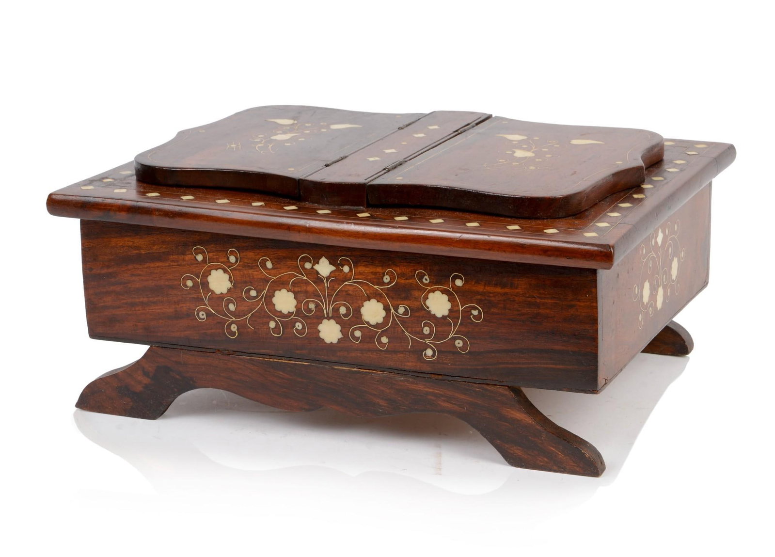 19th C Walnut Bible Box/Lectern: Having Whale Bone Inlay. Height 7 inches width 15 1/4 inches depth 11 1/2 inches.