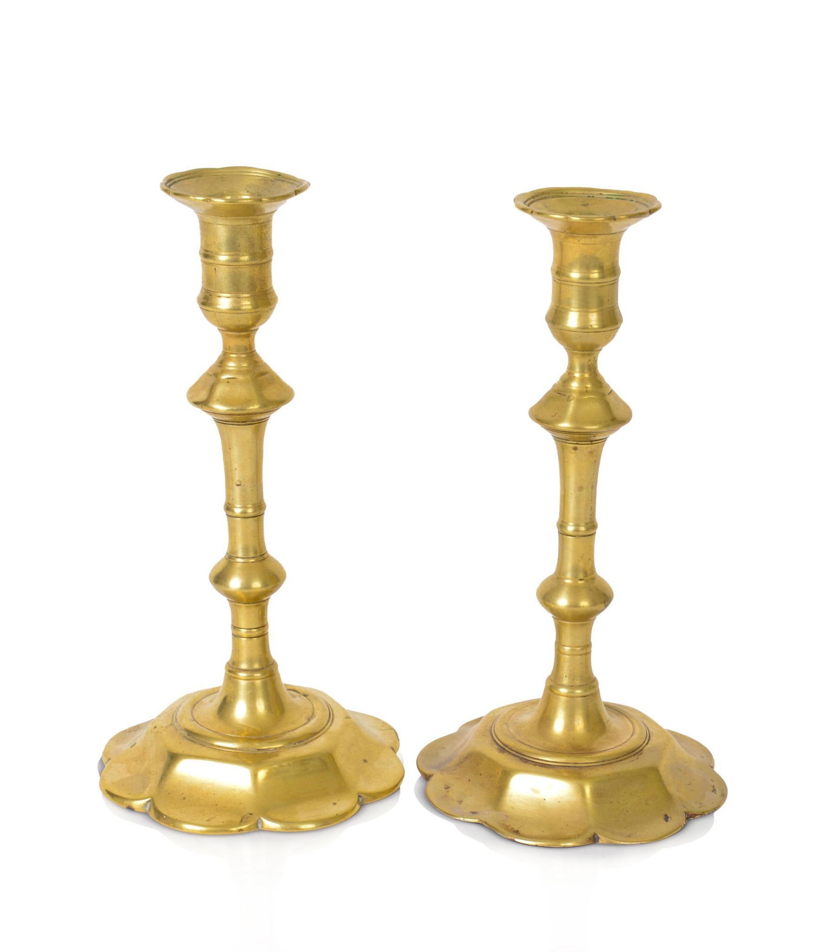 Pair of Queen Anne Brass Candlesticks. (1 of 3)