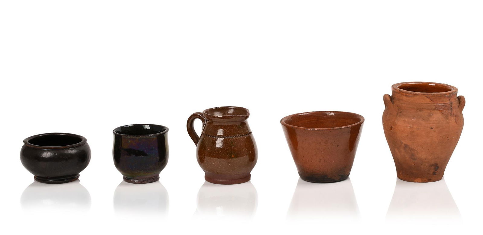 Five Miniature Redware Items. (1 of 3)