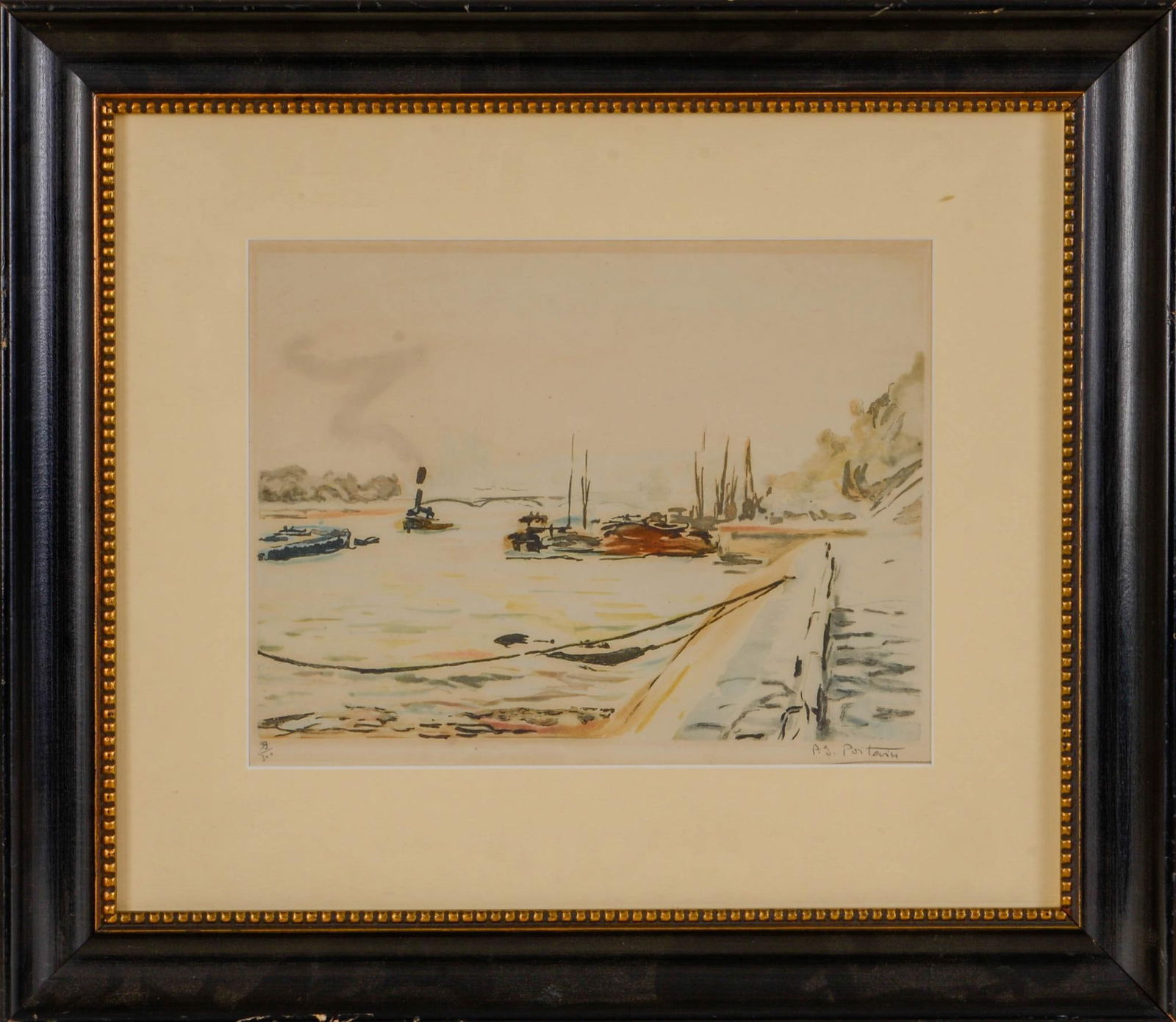 Early 20th Century Harbor Scene Lithograph. (1 of 2)
