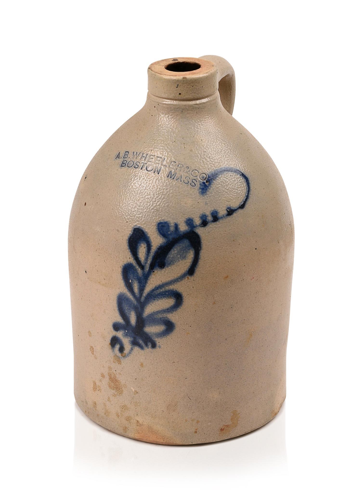 A.B. Wheeler & Co Stoneware Crock.: Boston Massachusetts. Height 12 inches. Good condition.