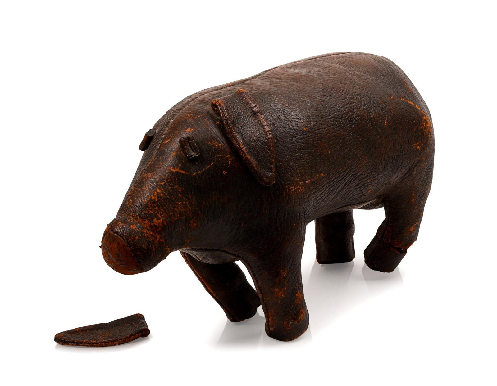 Abercrombie & Fitch Hippo Footstool.: Length 19 inches. In need or restoration one ear detached.