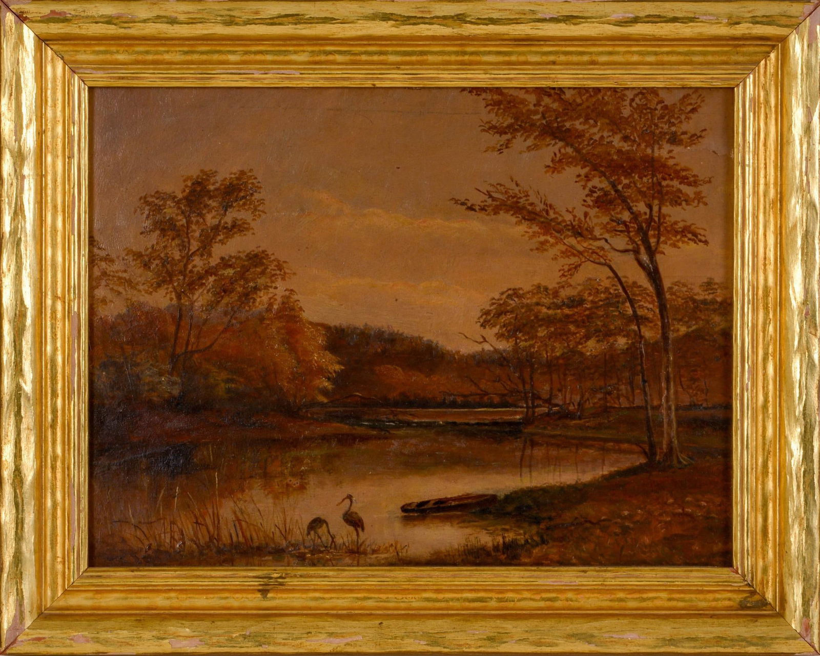 19th Century Landscape With Two Herons. (1 of 3)