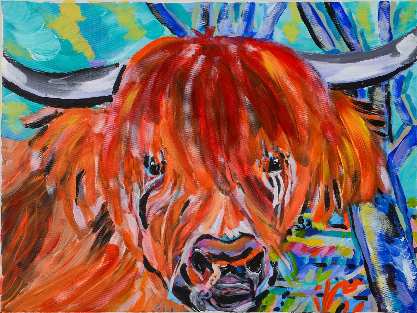 Laura Davis (NC  Contemporary). Highland Cow in Pasture. (1 of 2)