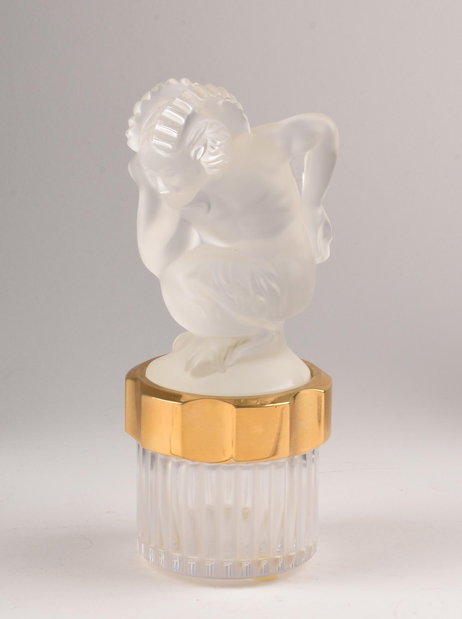 Lalique Dresser Jar With Fawn.: Height 2 inches, excellent condition, signed at base.