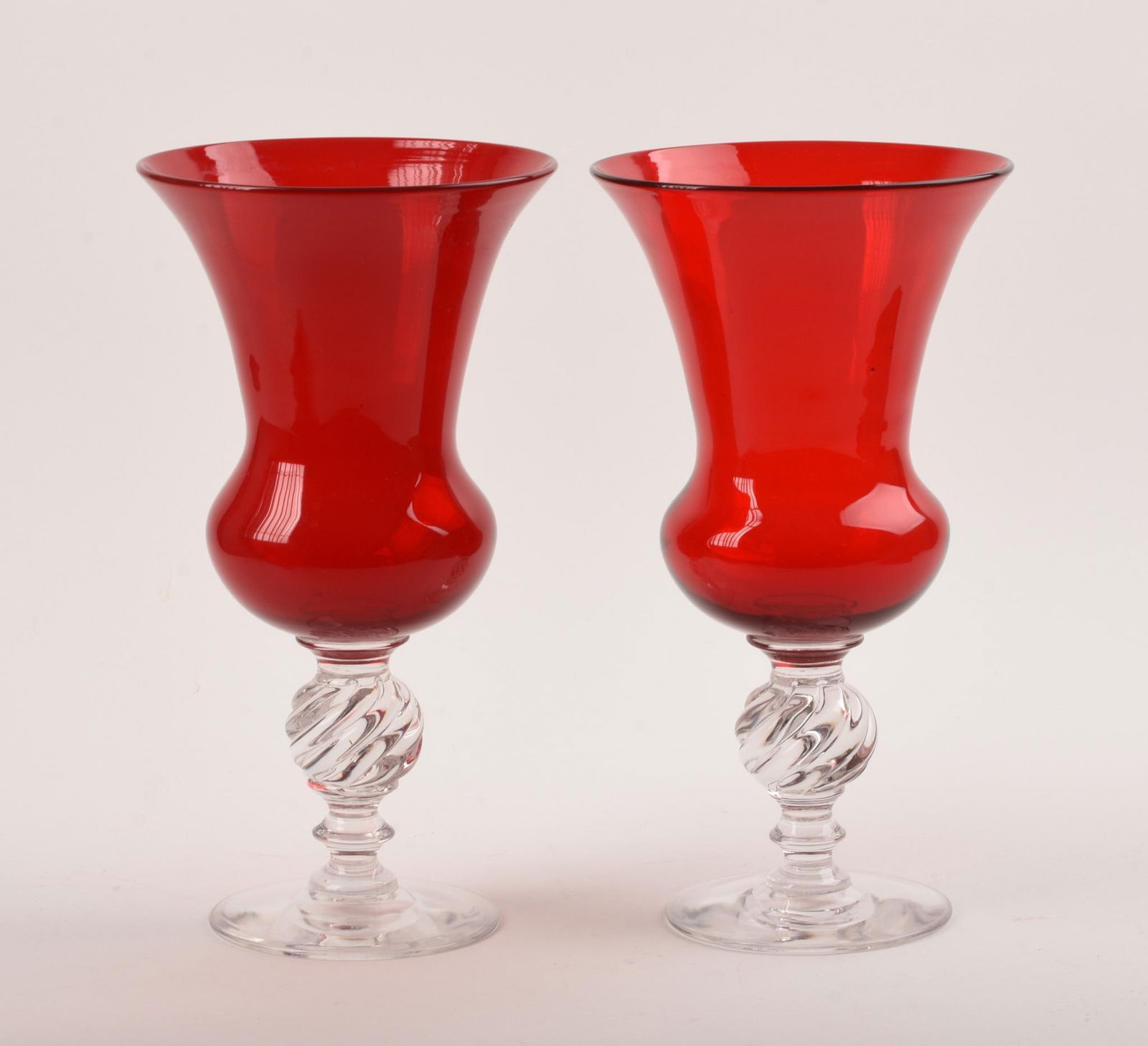 Pair of Pairpoint Ruby Red Glass Vases. (1 of 3)