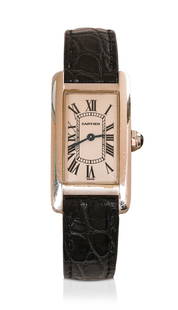 Cartier Tank Americaine 18K Ladies Watch: Sapphire Cabachon Setting Crown