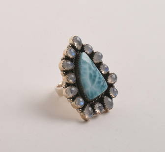 Large Sterling Silver Cocktail Ring.: Size 7.5, 1.625 x 1.25 inches.