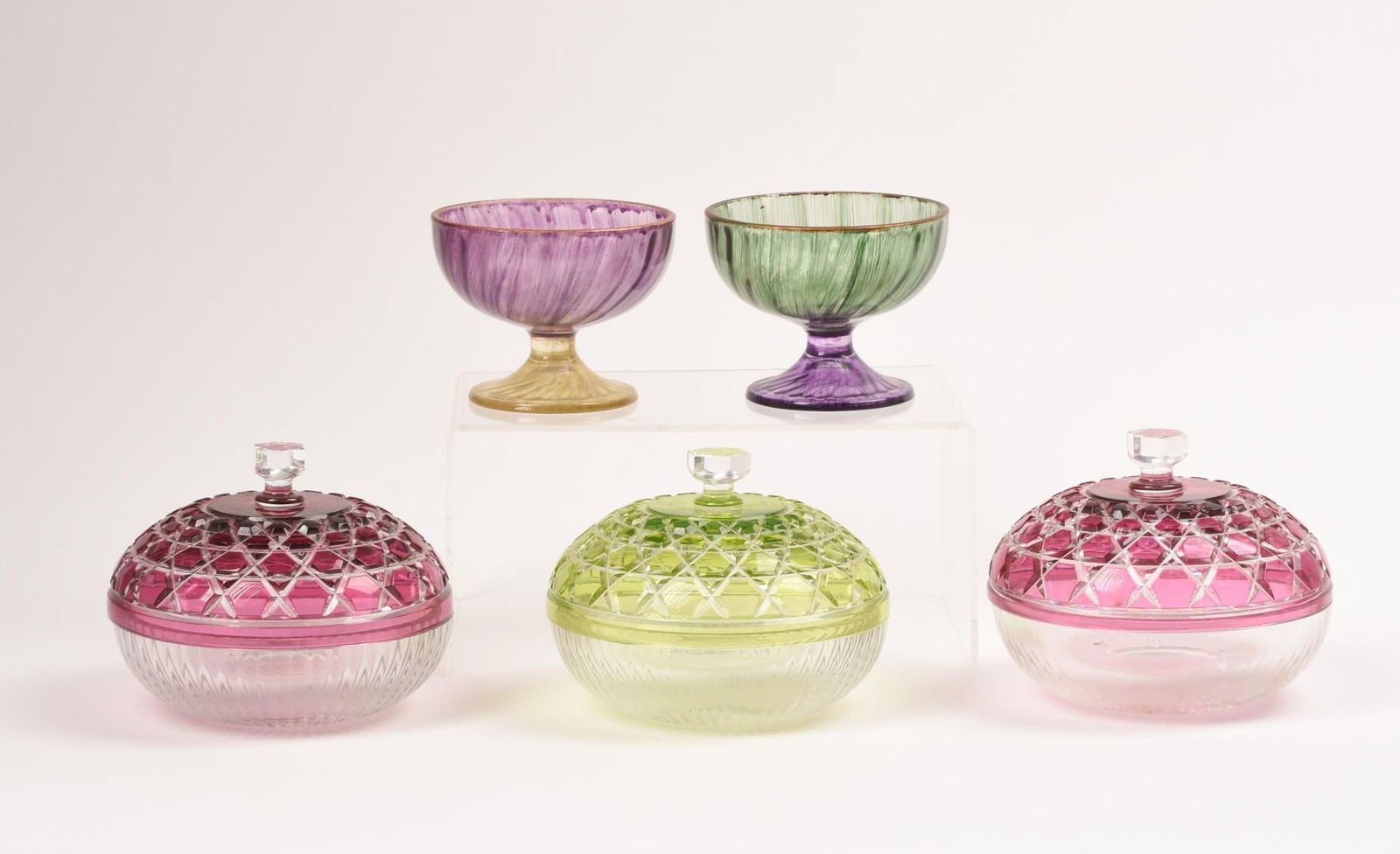 Three Saint Louis Covered Glass Dishes. (1 of 6)