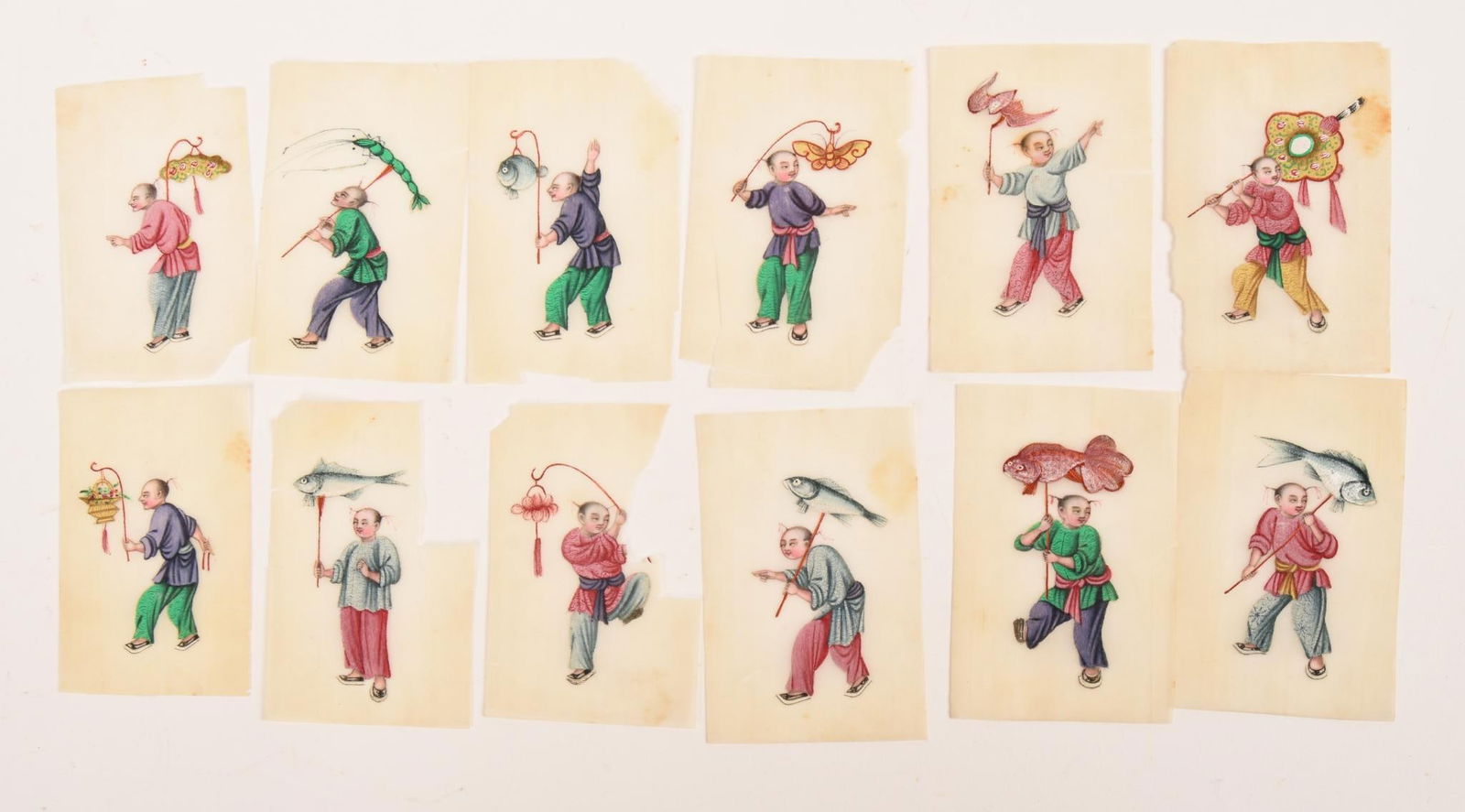 Twelve Small Chinese Pith Paper Paintings (1 of 4)