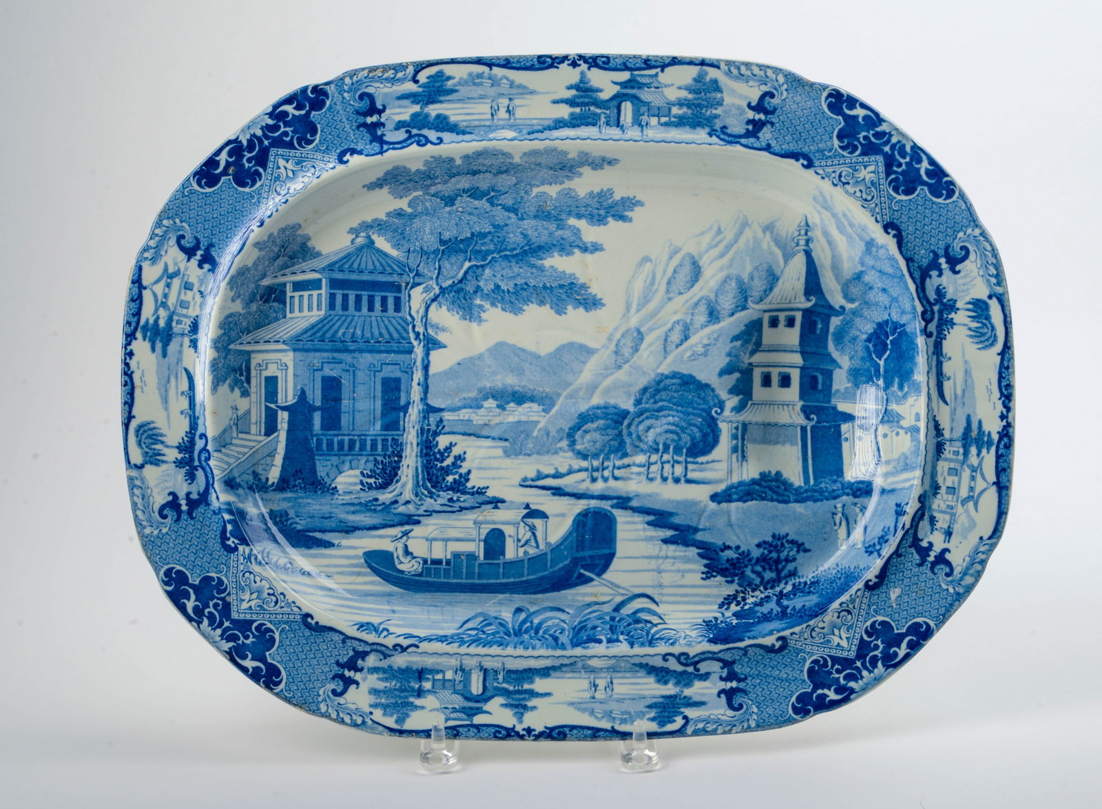 Large English Blue and White Ceramic Platter. (1 of 2)