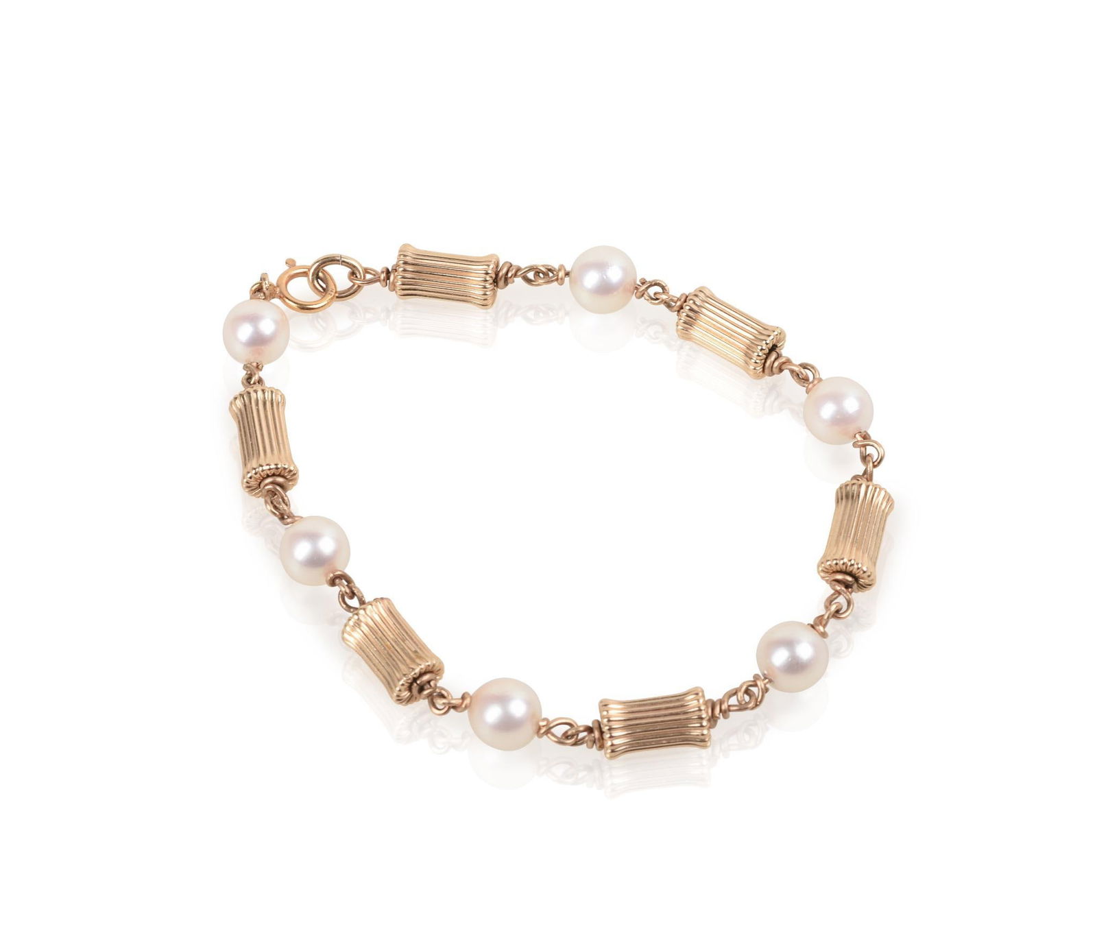 12K YELLOW GOLD AND PEARL BRACELET. (1 of 2)