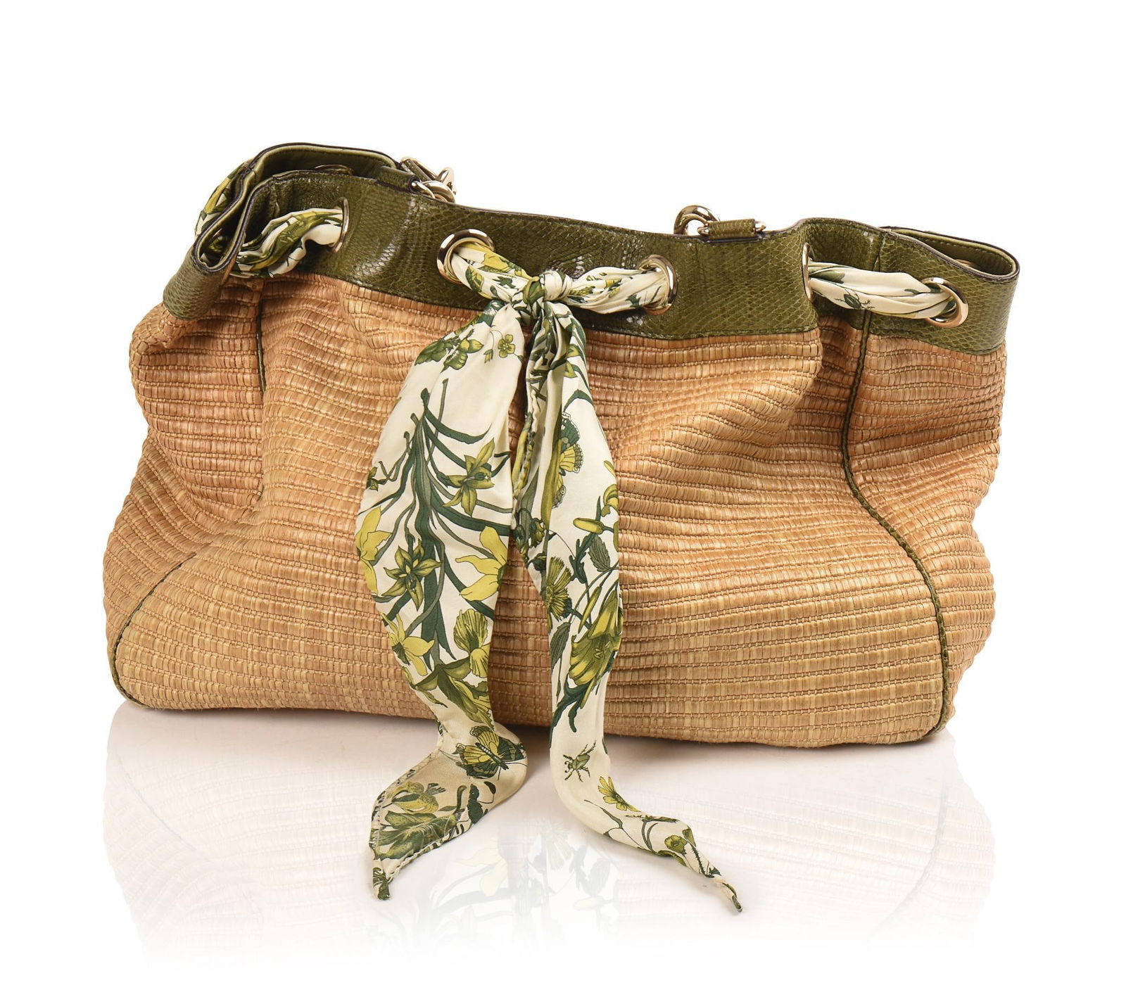 GUCCI HANDBAG.: Height 11 inches, width 16 inches.