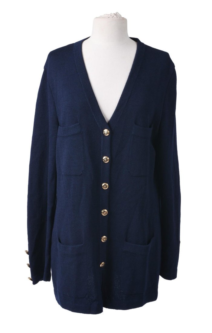 ST. JOHN BASIC KNIT NAVY SWEATER WITH V NECK (1 of 5)