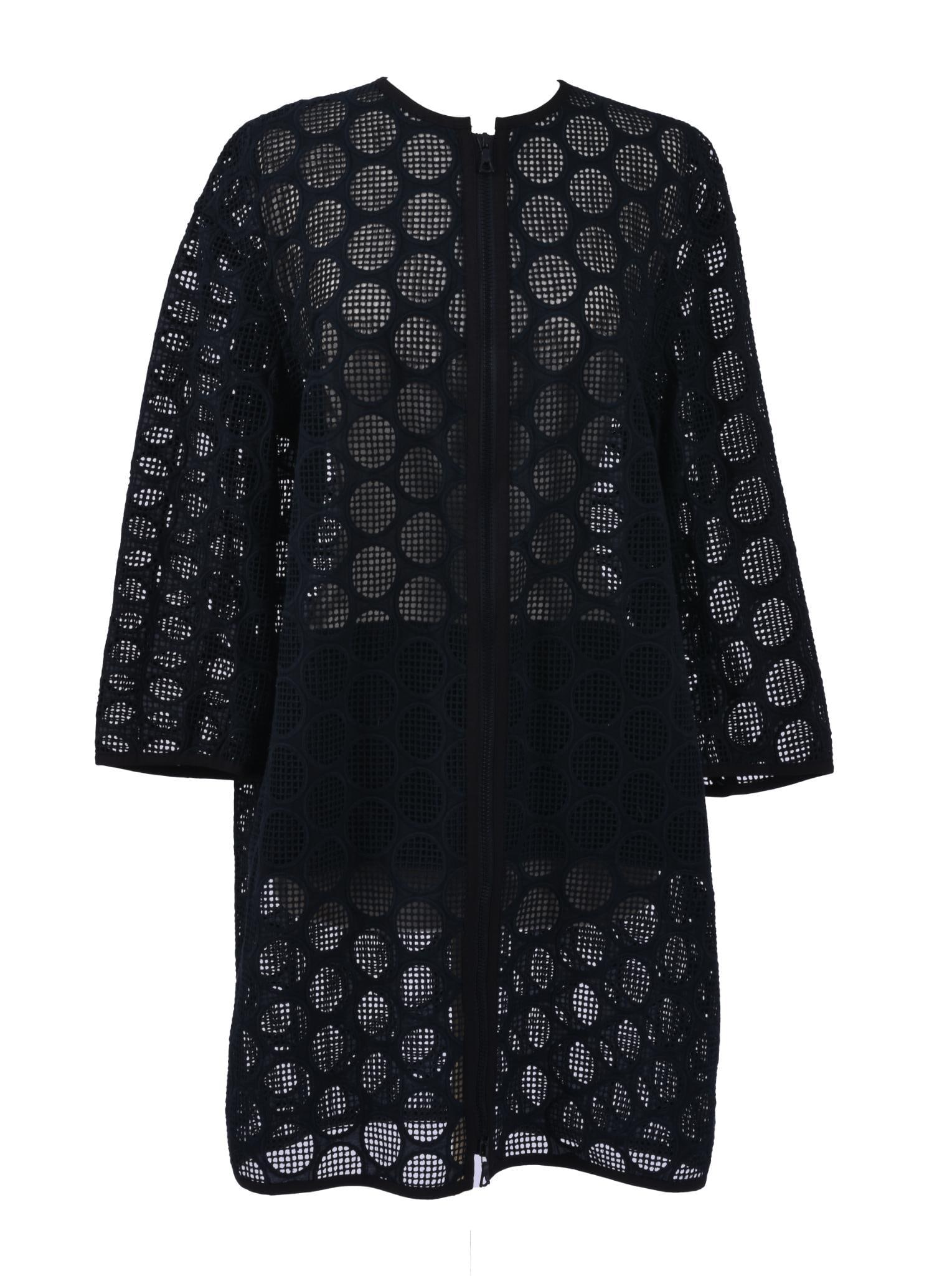 AKRIS PUNTO BLACK GEOMETRIC OPEN WEAVE LONG OVER JACKET WITH ZIPPER FRONT. (1 of 4)