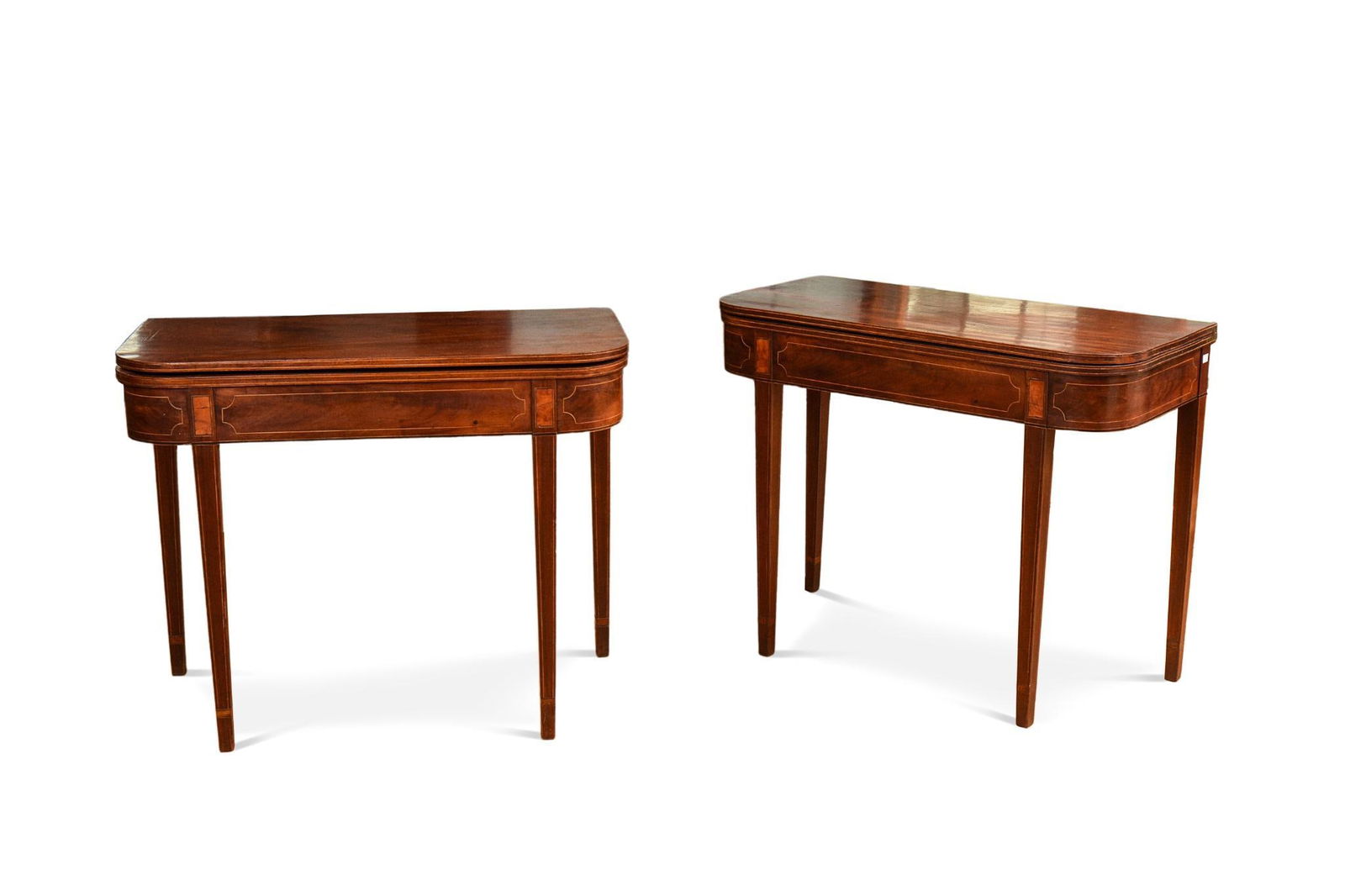 PAIR OF NEW ENGLAND HEPPLEWHITE INLAID CARD TABLES. (1 of 4)