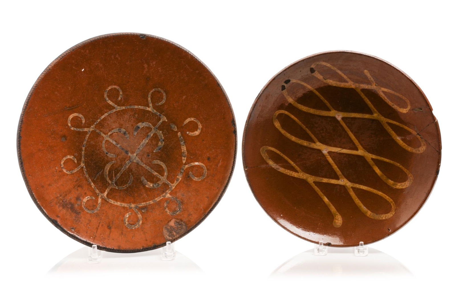 TWO ANTIQUE REDWARE DISHES. (1 of 5)