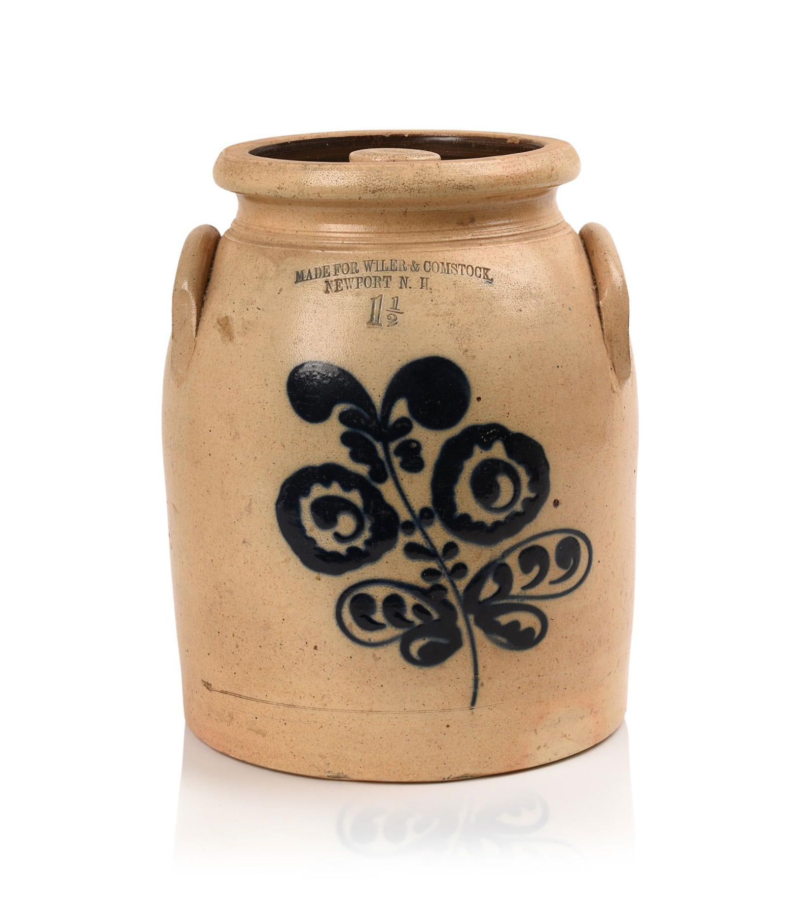 COBALT DECORATED TWO HANDLE STONEWARE CROCK WITH LID (1 of 7)
