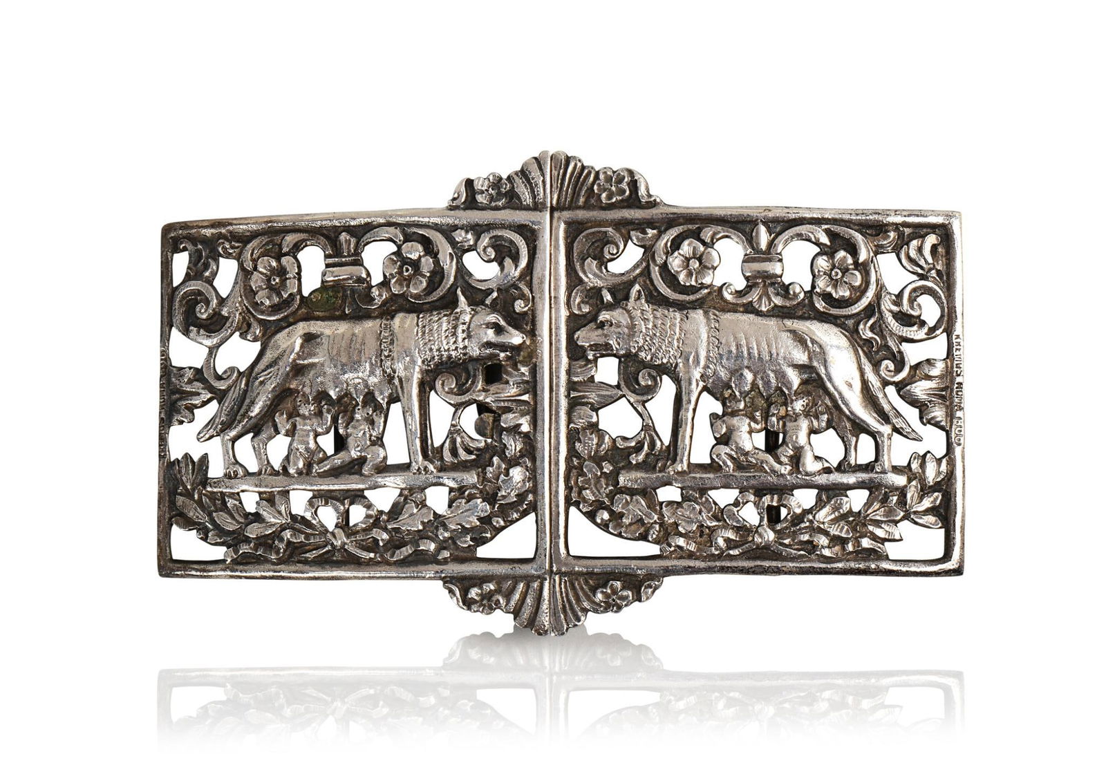 ITALIAN SILVER ROMULUS AND REMUS BELT BUCKLE (1 of 3)