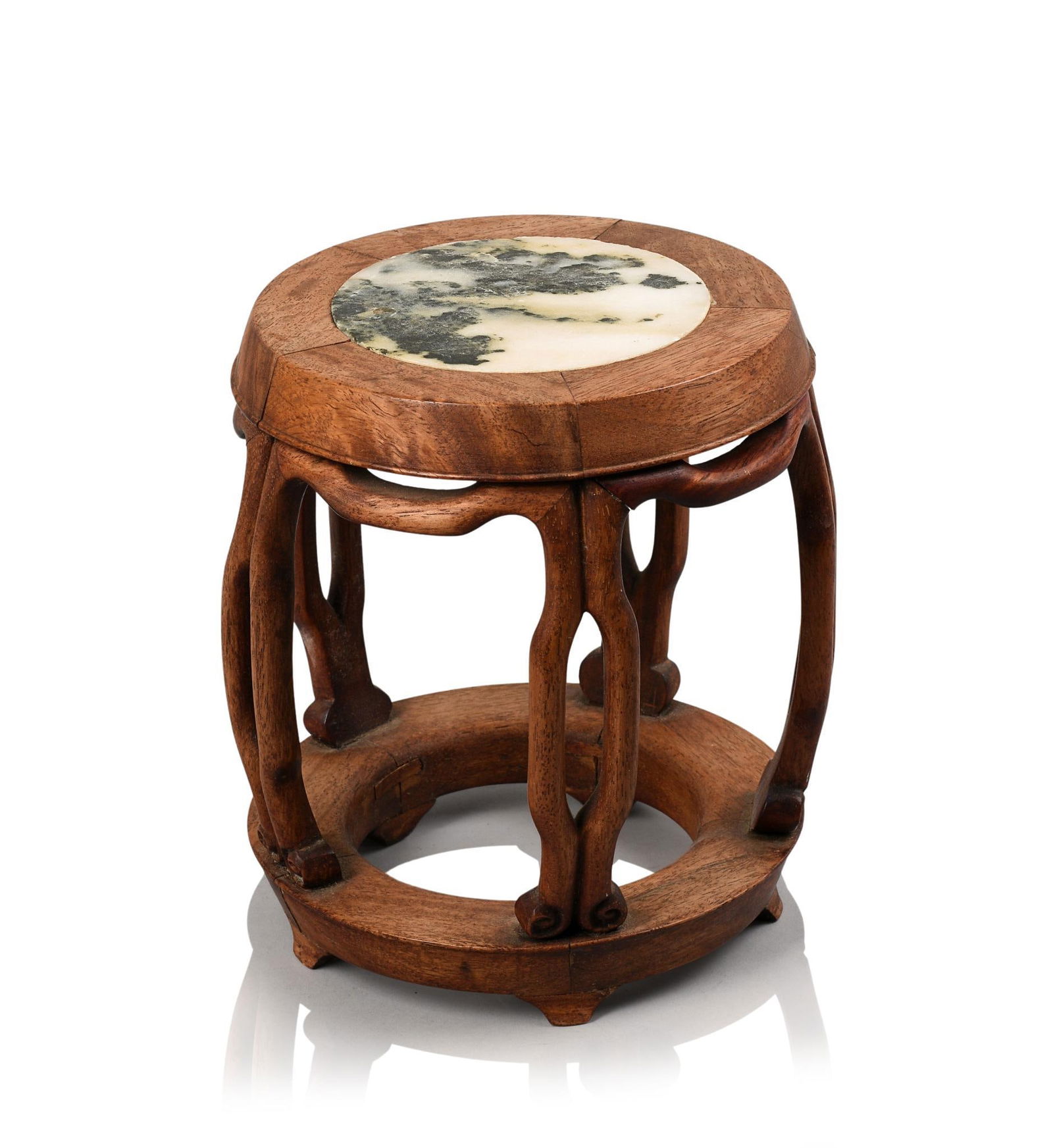 CHINESE WOOD AND MARBLE BARREL FORM DISPLAY STAND (1 of 4)