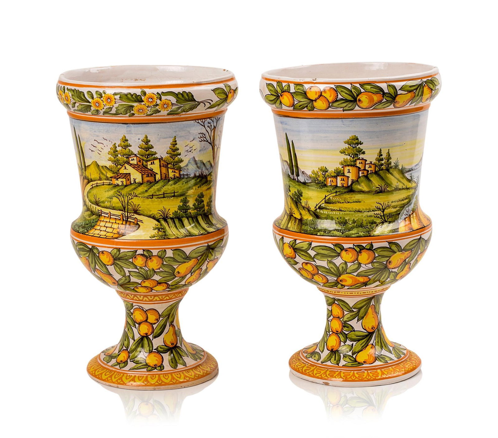 PAIR OF ITALIAN FAIENCE URNS. (1 of 5)