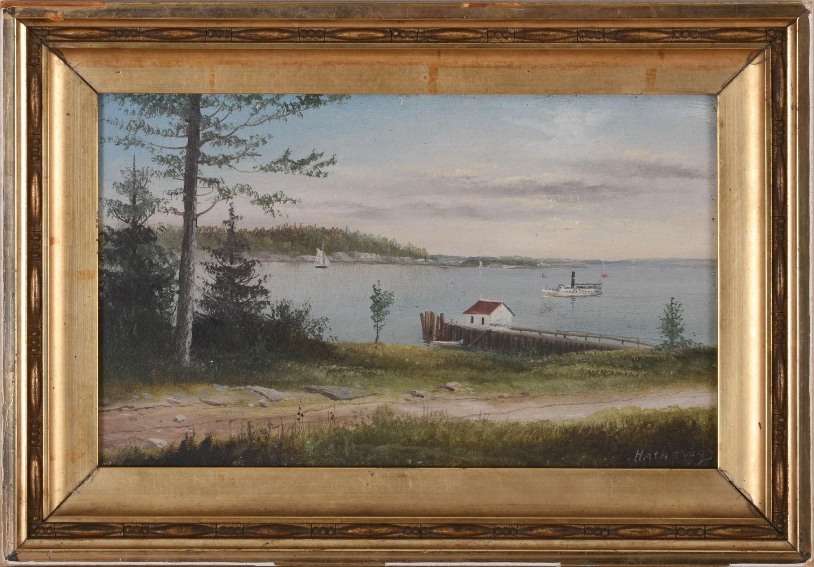 GEORGE M. HATHAWAY (1852 - 1903). MAINE HARBOR SCENE. (1 of 3)