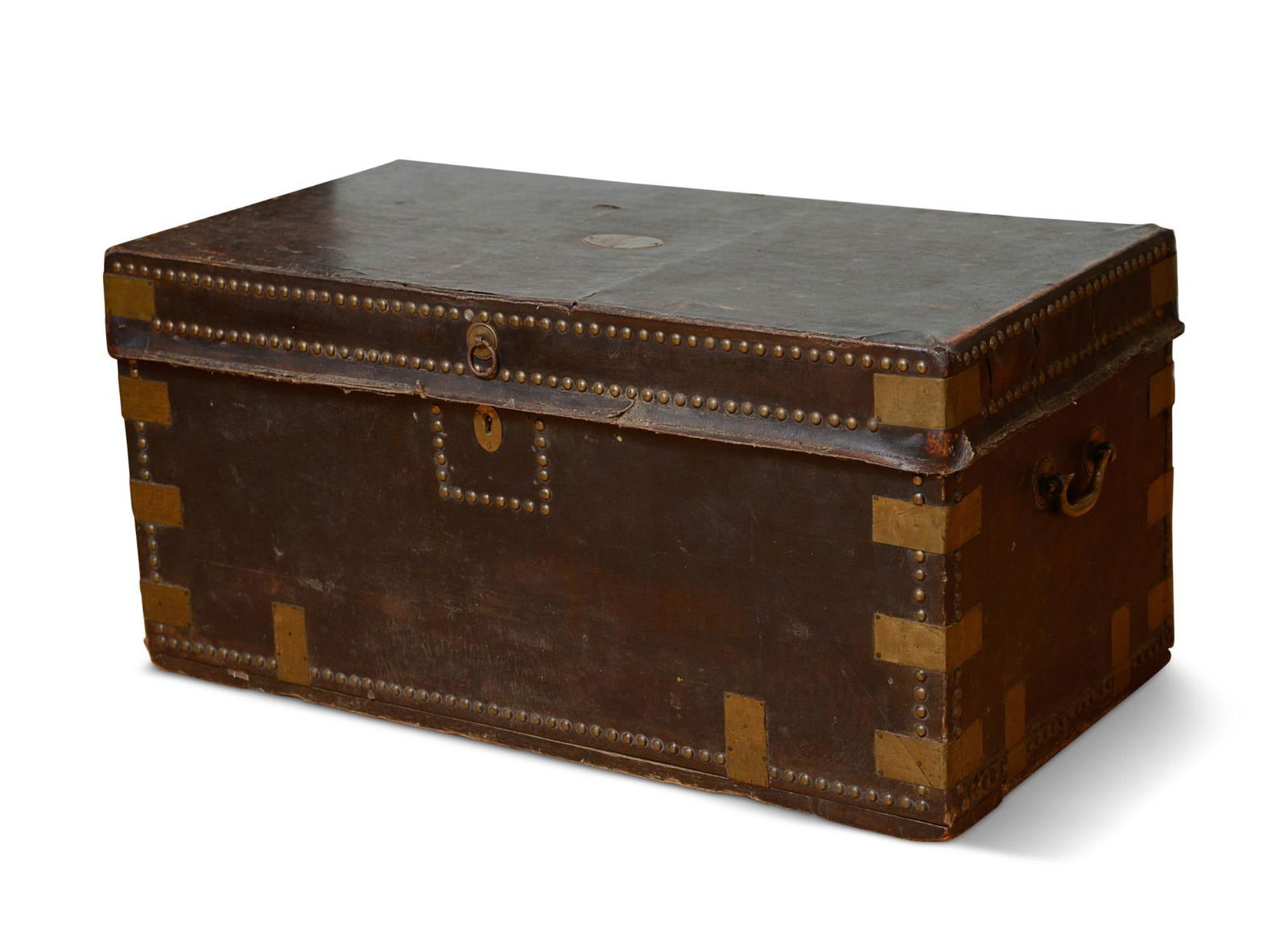 EARLY 19TH CENTURY CHINA TRADE BRASS AND LEATHER CAMPHOR WOOD CHEST (1 of 5)