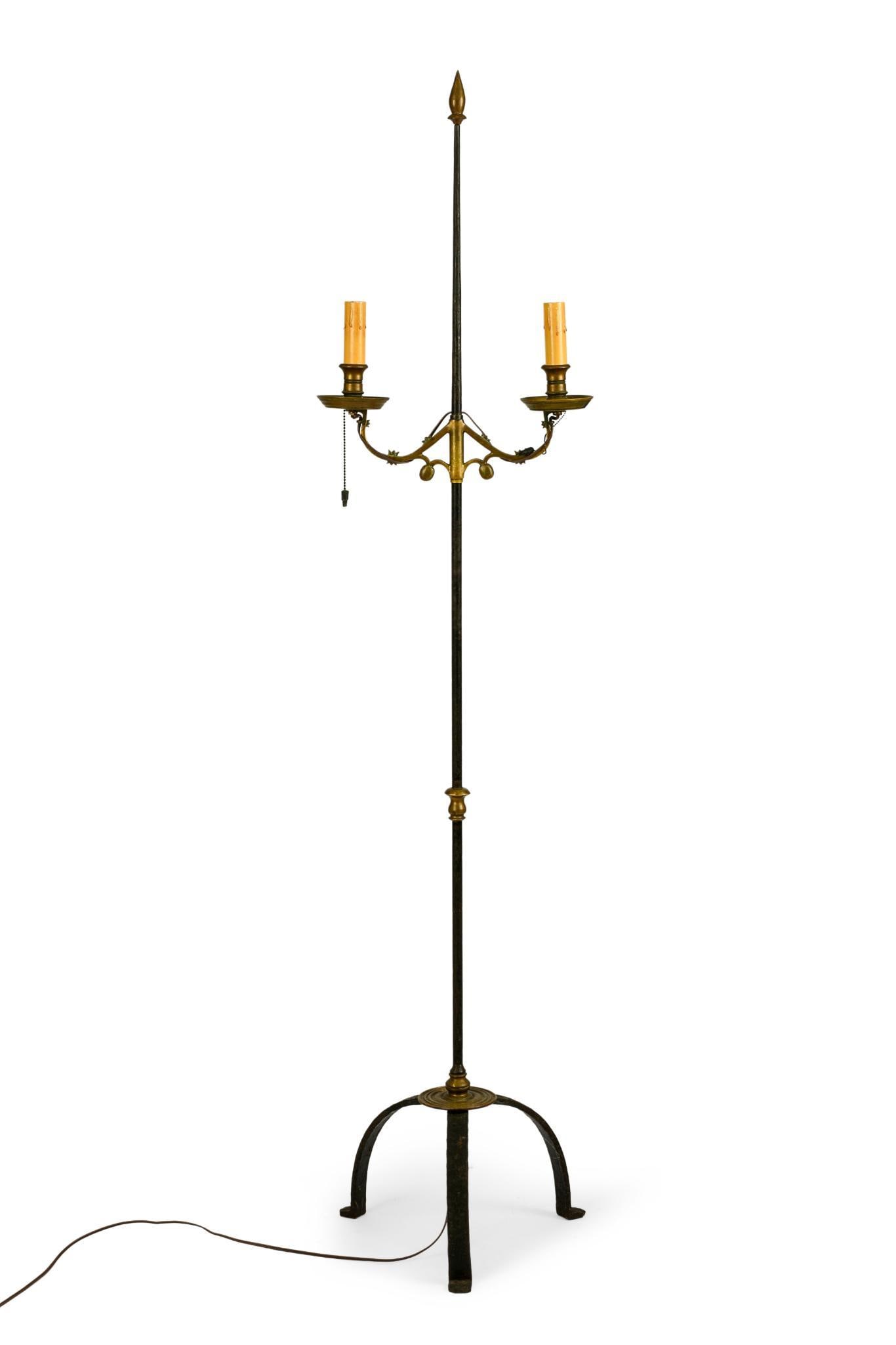 BRASS AND IRON TWO LIGHT FLOOR LAMP (1 of 1)