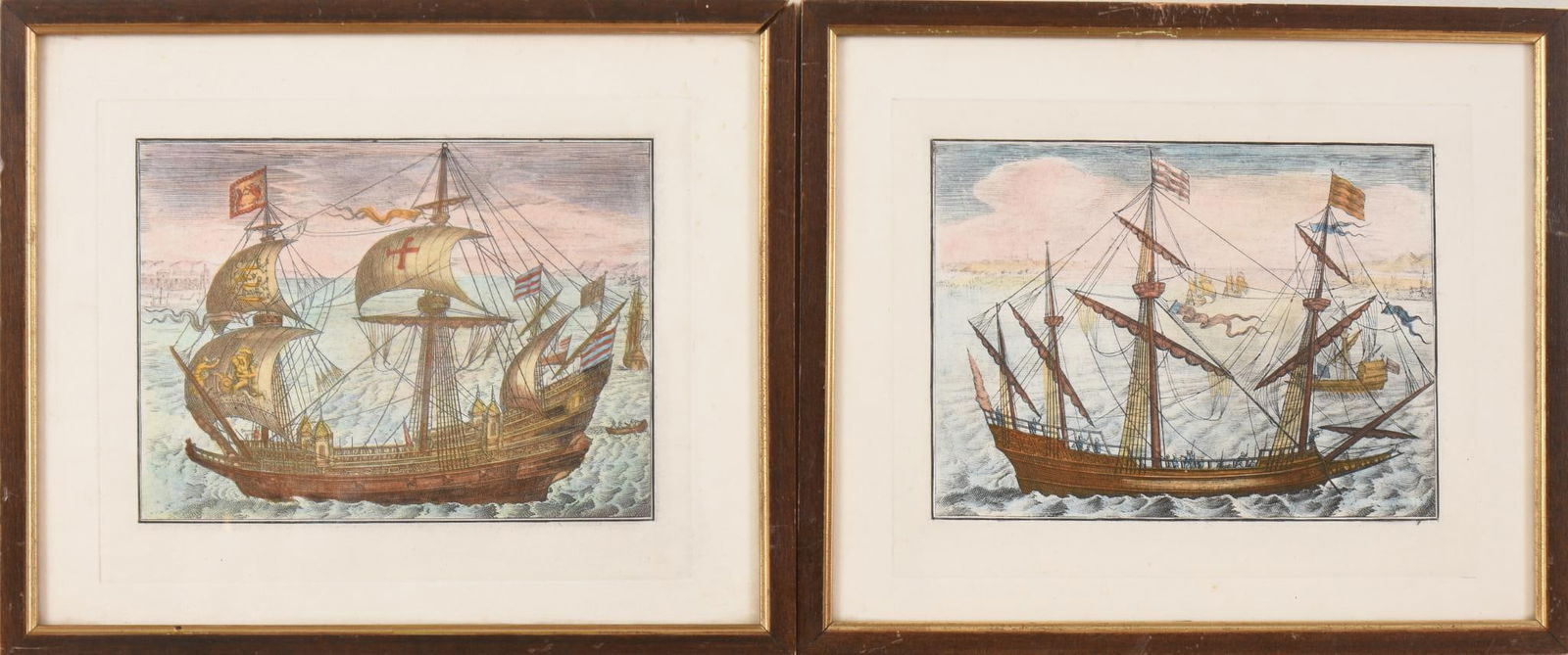 PAIR OF COLORED ETCHING OF TALL SHIPS (1 of 1)