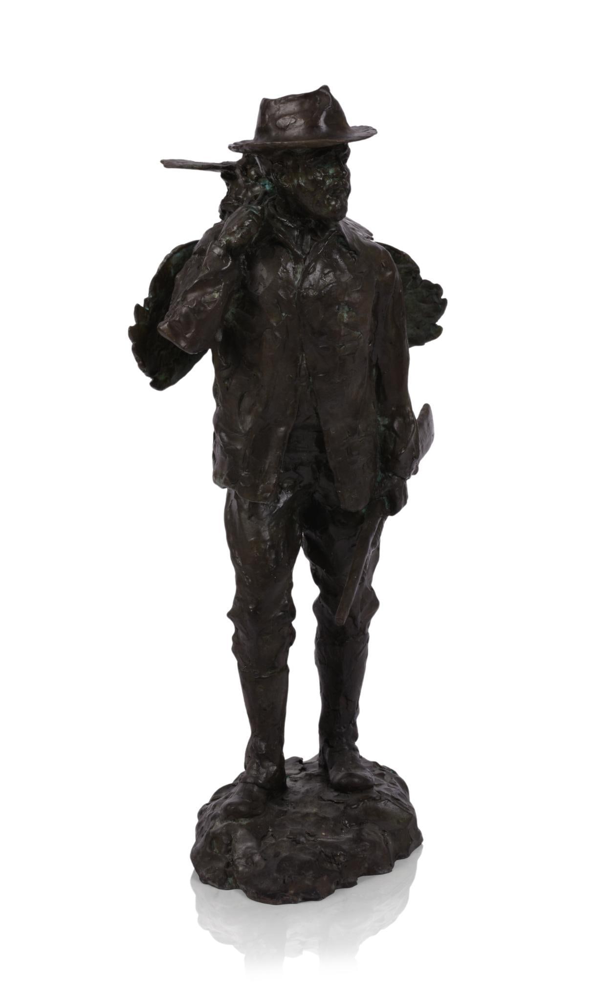 H. KREG HARRISON. LARGE BRONZE OF HUNTER WITH PHEASANT (1 of 6)