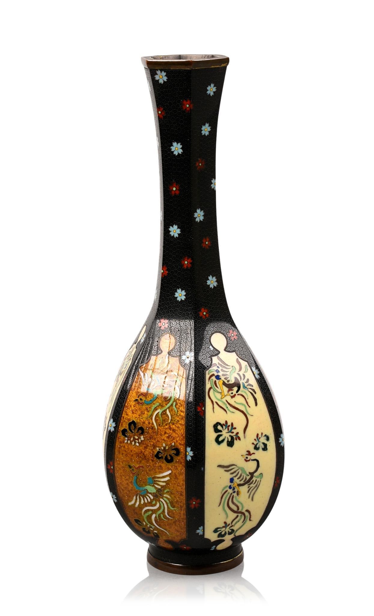 JAPANESE HEXAGONAL CLOISONNE VASE (1 of 6)