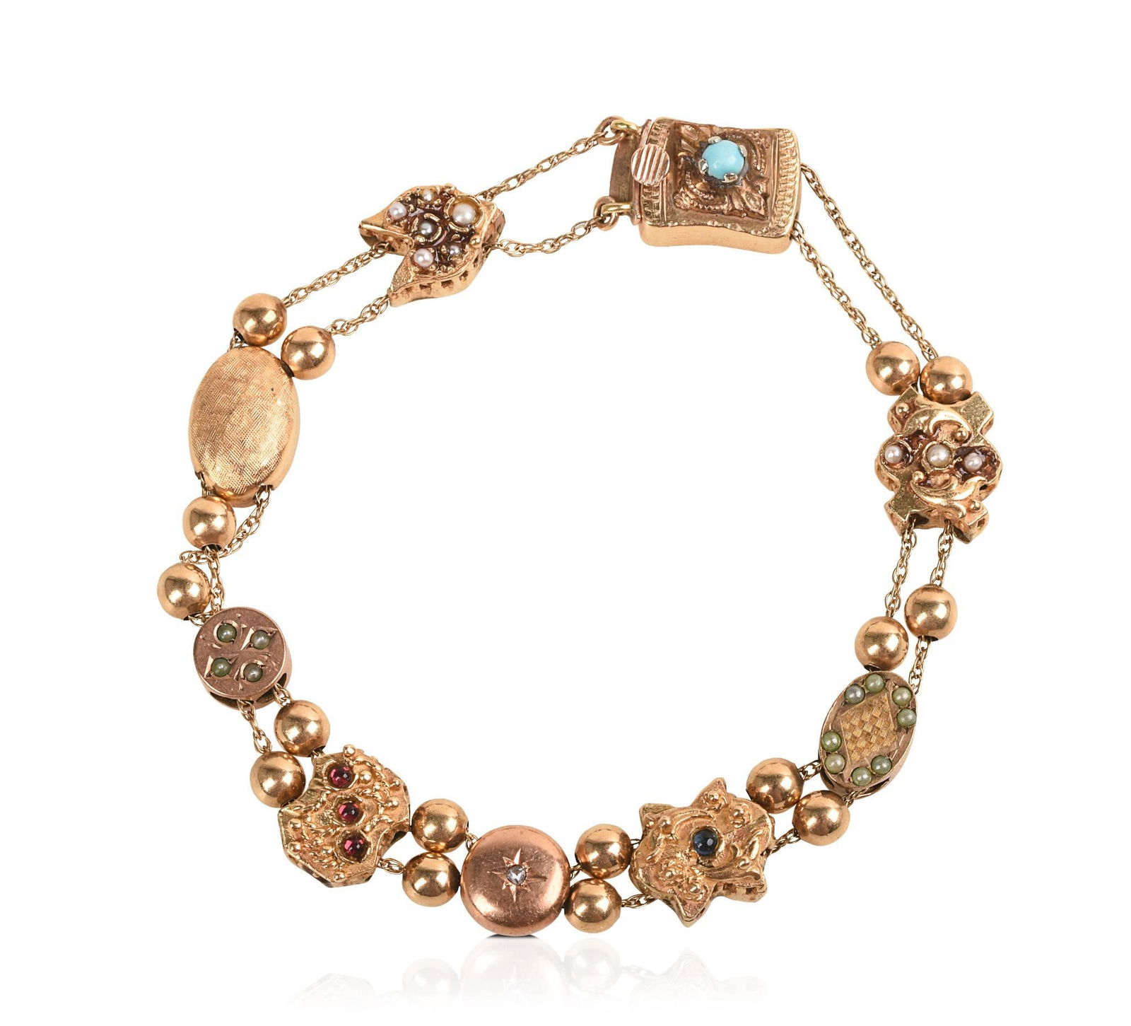 14K YELLOW GOLD AND MIXED STONE SLIDE BRACELET. (1 of 4)