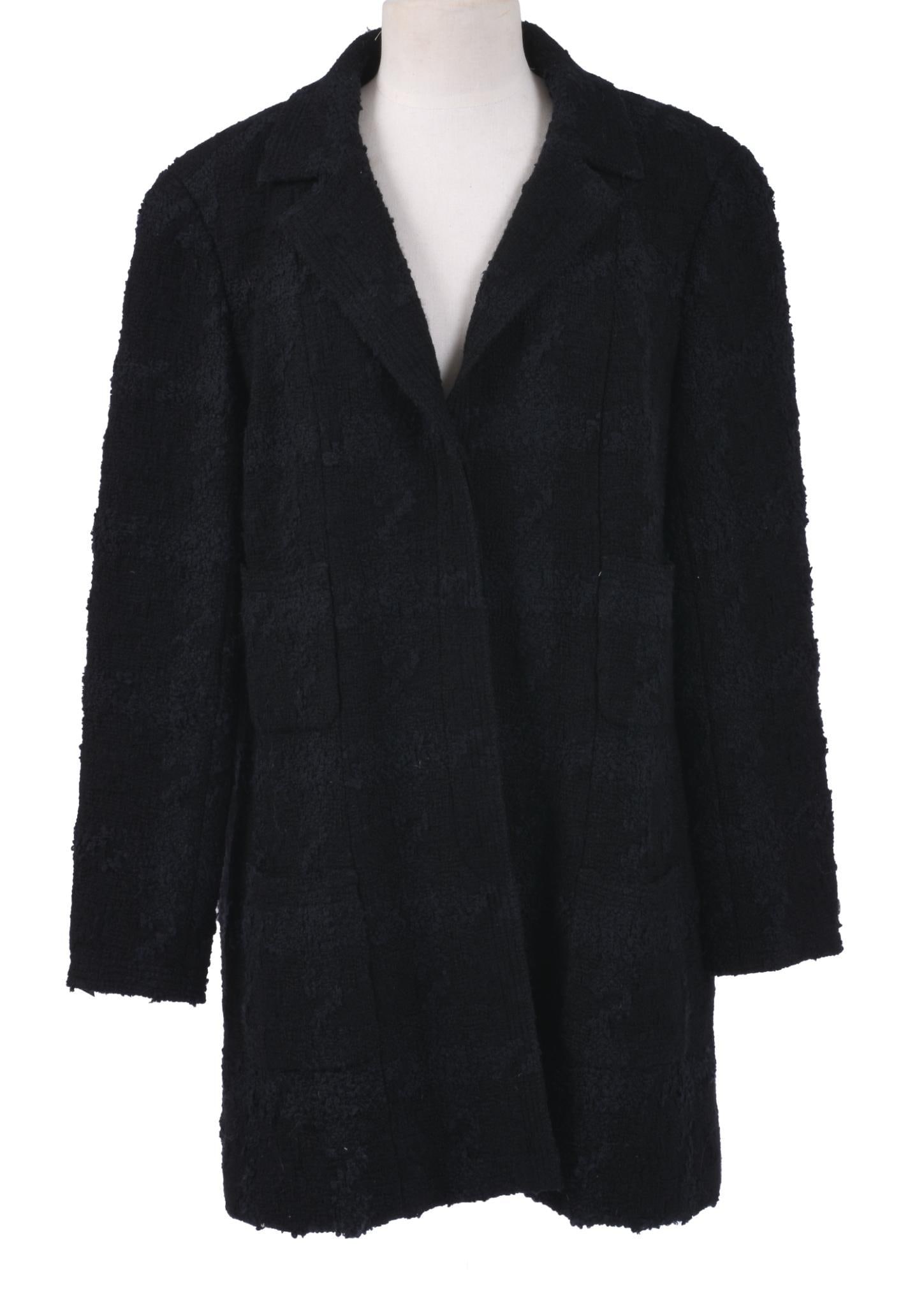 CHANEL BOUCLE WOOL DARK NAVY HOUNDSTOOTH LONG JACKET (1 of 9)