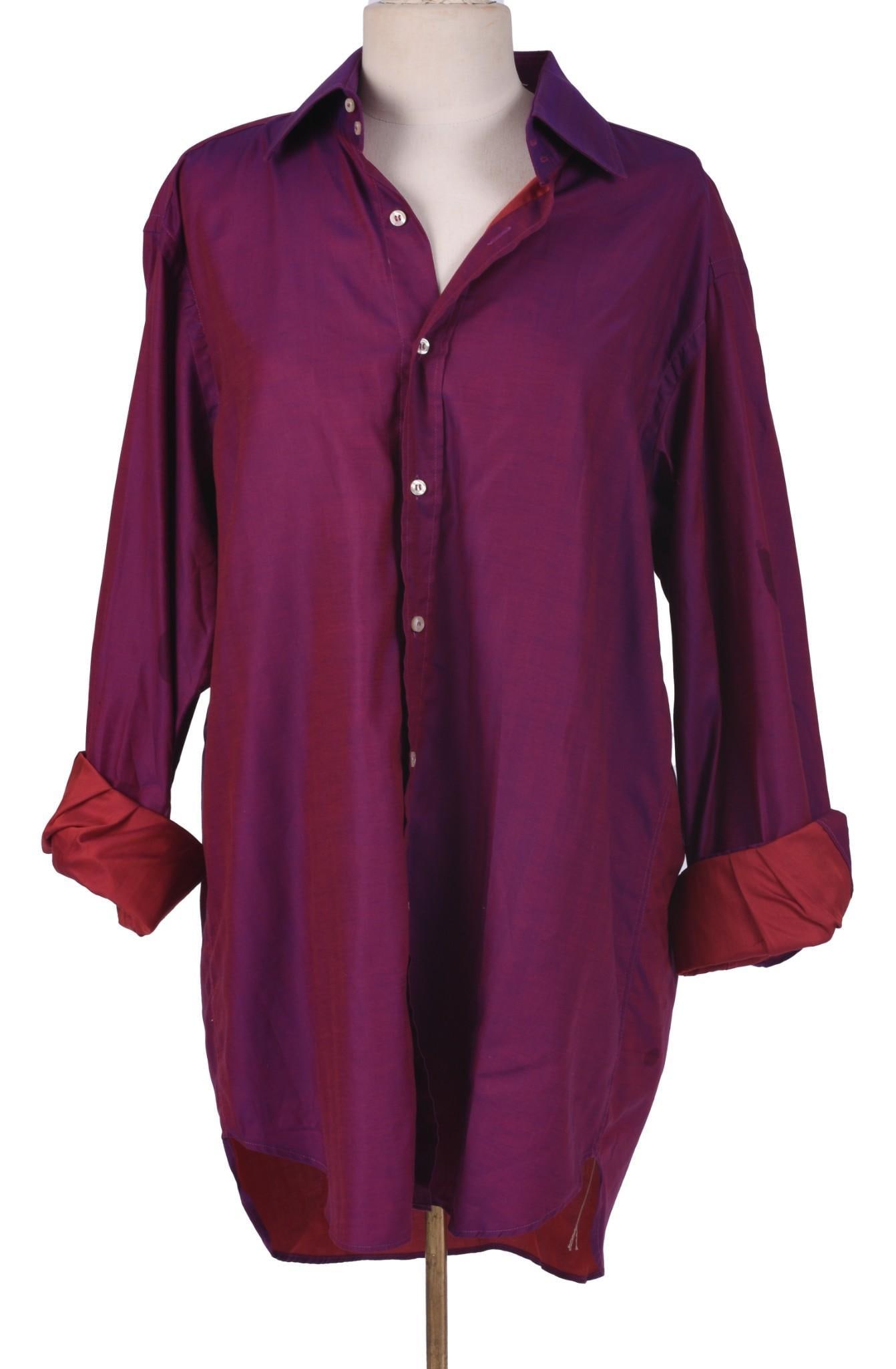 ETRO COTTON BUTTON UP SHIRT, SIZE 42: Purple with red interior