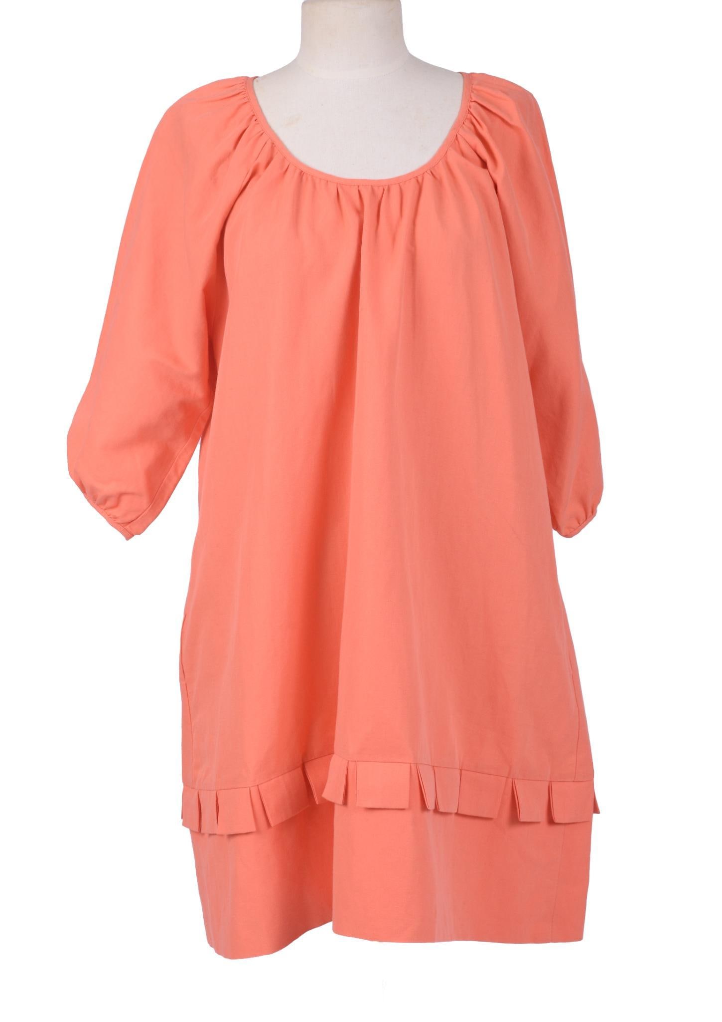 SEE BY CHLOE PEACH LINEN/COTTON DRESS: Pull over with square tap hem decoration, approximately size 8