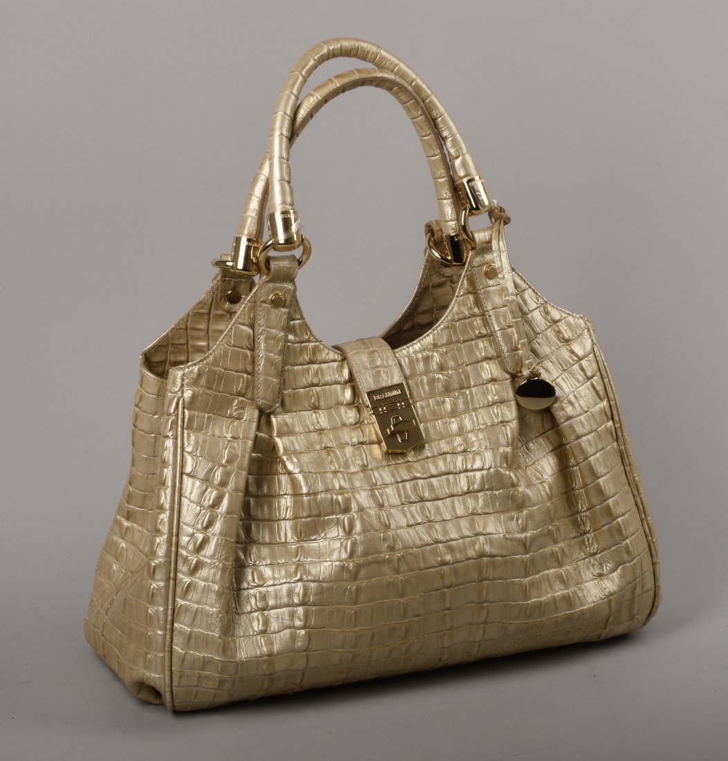 BRAHMIN FAUX OSTRICH BAG.: With faux silver ostrich skin, 2 compartments and long strap, width 14 inches, excellent condition.