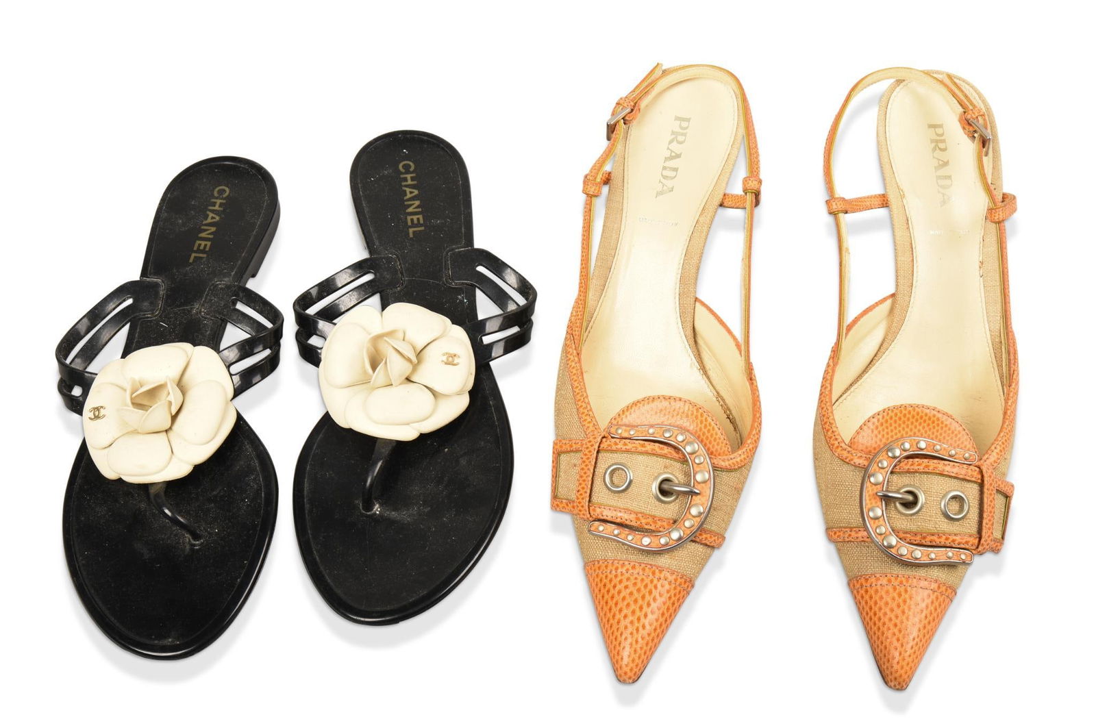 PRADA KITTEN HEELS AND CHANEL SANDALS, SIZE 40 AND 41. (1 of 4)