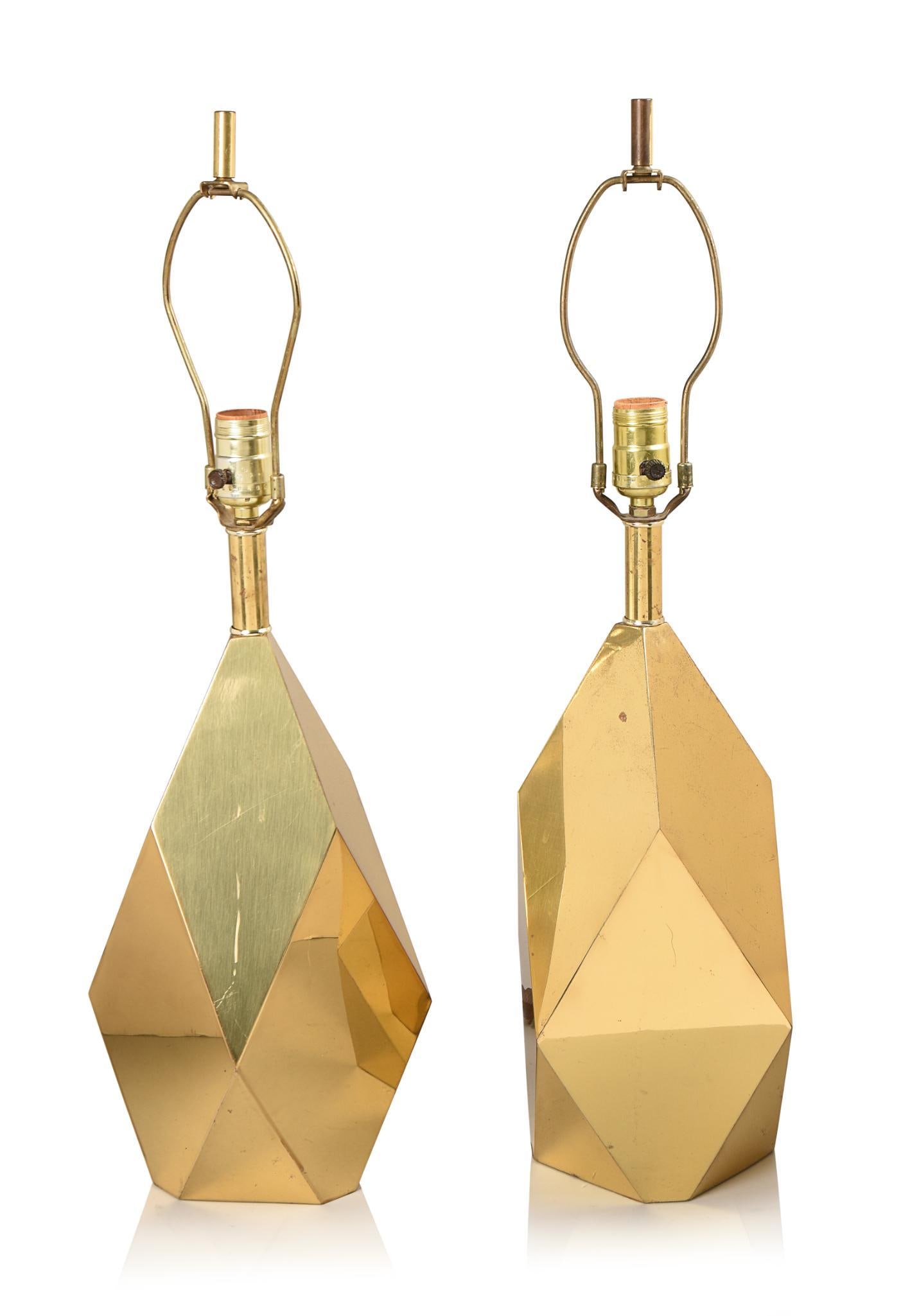 Pair of Faceted Brass Table Lamps. (1 of 5)