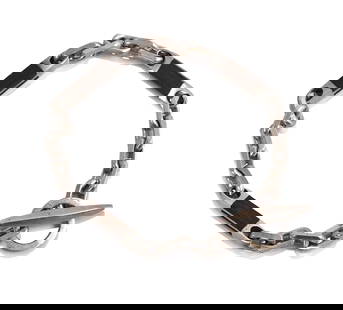 Michael Bondanza Sterling Bracelet.: Sterling links with wood inlay, signed “Bondanza” and “Sterling”, 1970’s. Length 8 inches.