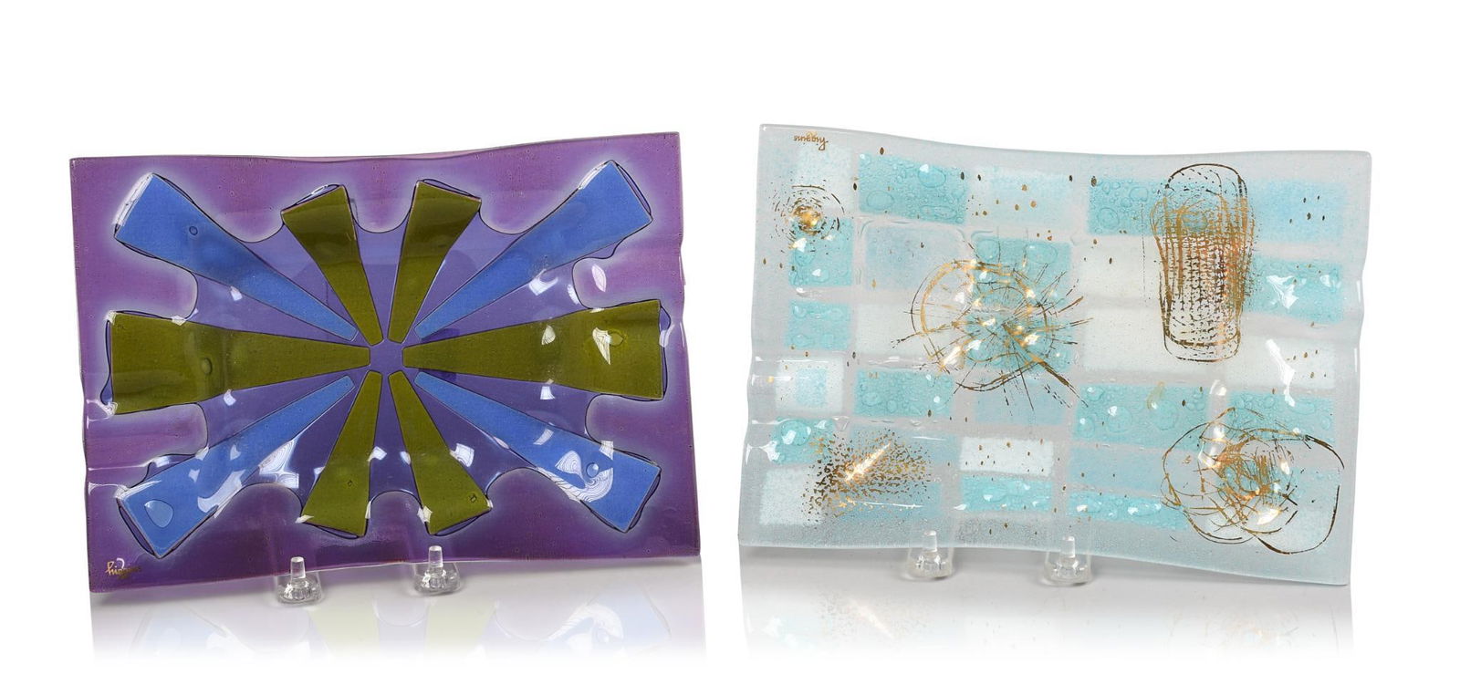 Two Michael & Frances Higgins Fused Glass Ashtrays. (1 of 5)