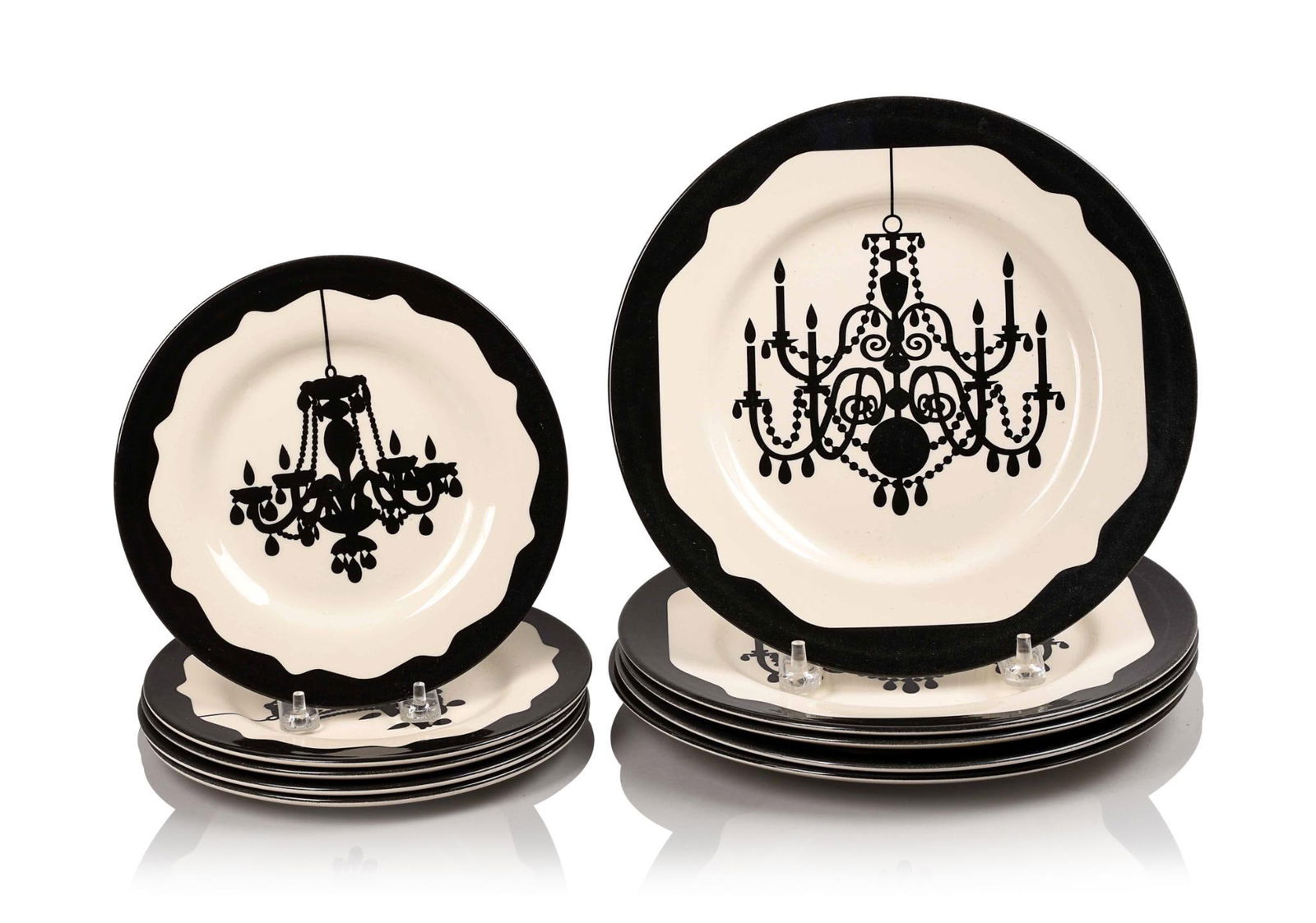 Ten Andrew Tanner Chandelier Plates.: Five dinner and five luncheon plates, signed, England. Diameters 8.5 and 11 inches.