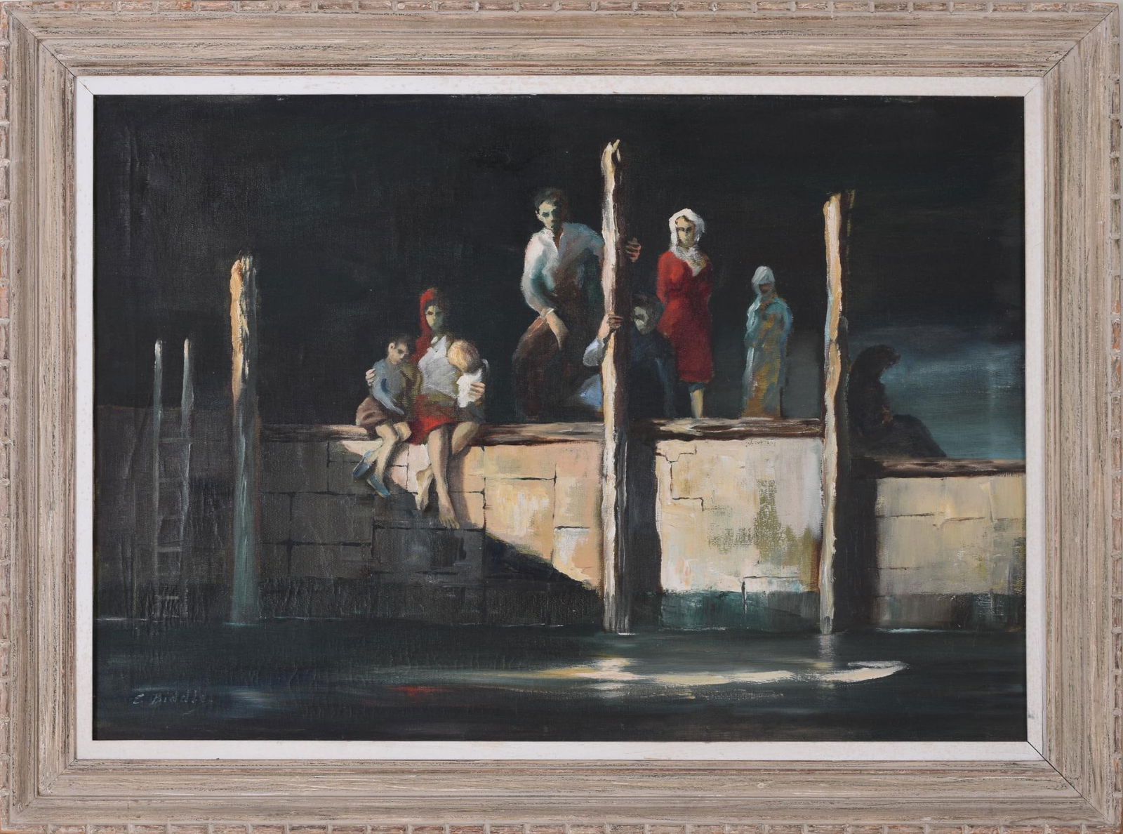 Ernest L. Biddle Moonlit Nocturne Painting. (1 of 3)