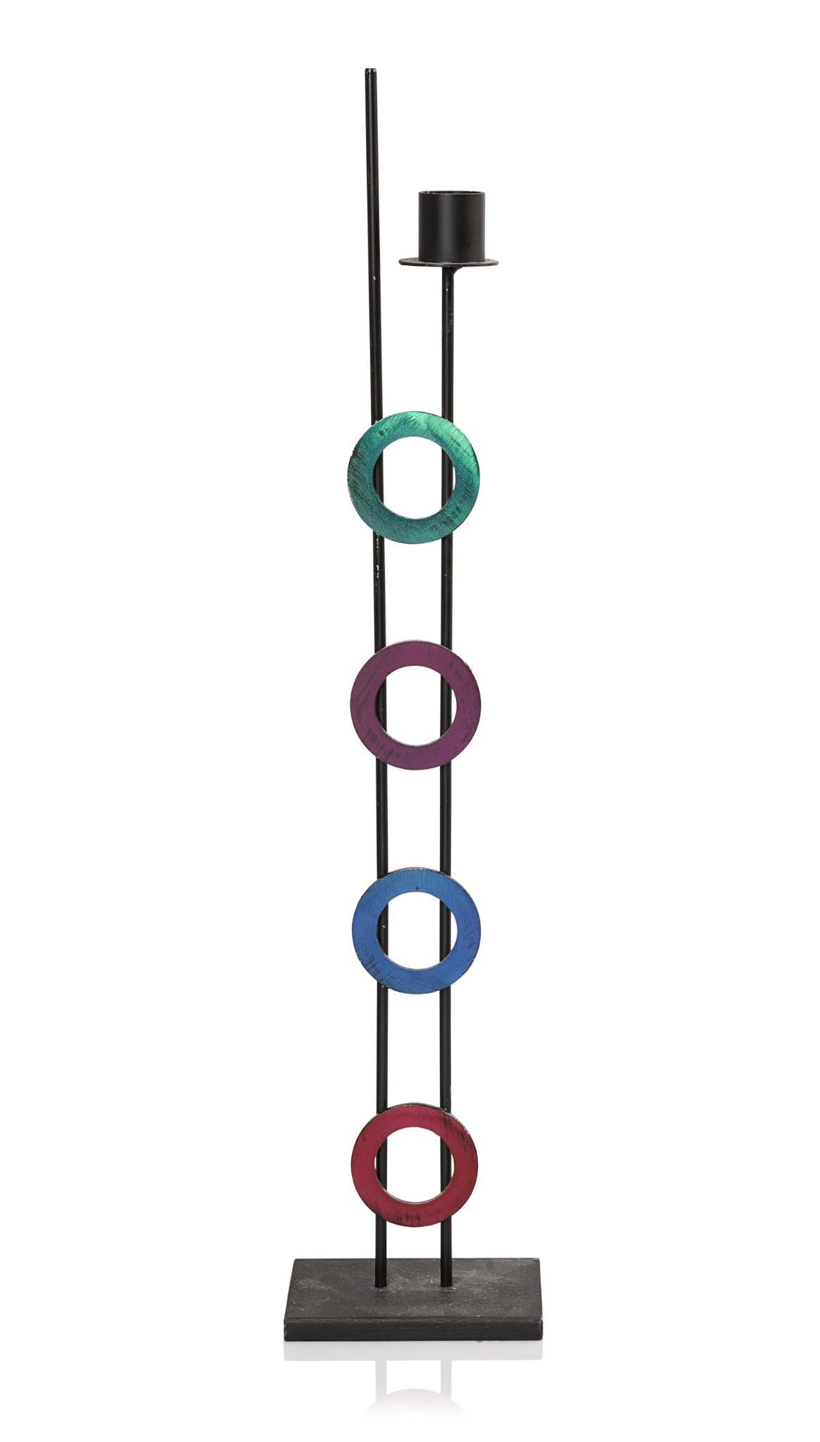 Rick Martin 2002 Candlestick: With multicolor circles, Rick works in steel with graceful modern designs, height 19.25 inches