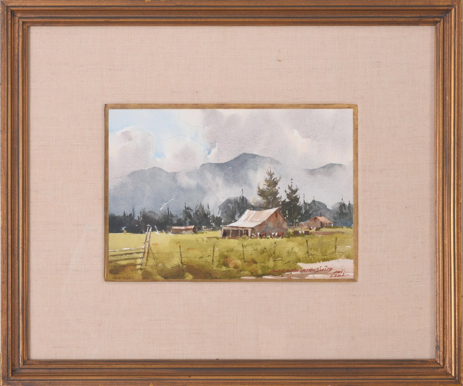 Lowell Ellsworth Smith (1924 - 2008). Clearing on Mormon Row.: Teton National Park, watercolor on paper, 7 x 10 inches, sight, signed lower right. Framed, 15.5 x 18.5 inches.