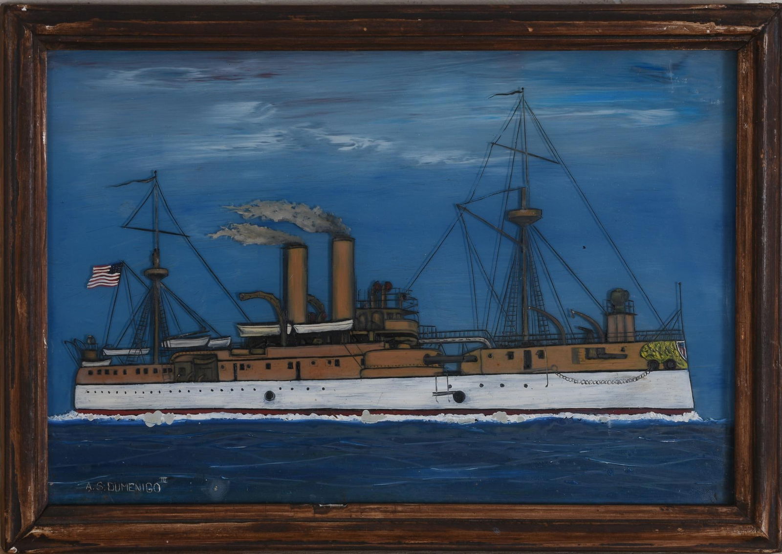 Reverse Painting on Glass of USS Maine. (1 of 3)